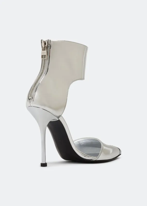 ALEXANDER MCQUEEN SILVER HARNESS PUNK HEELS