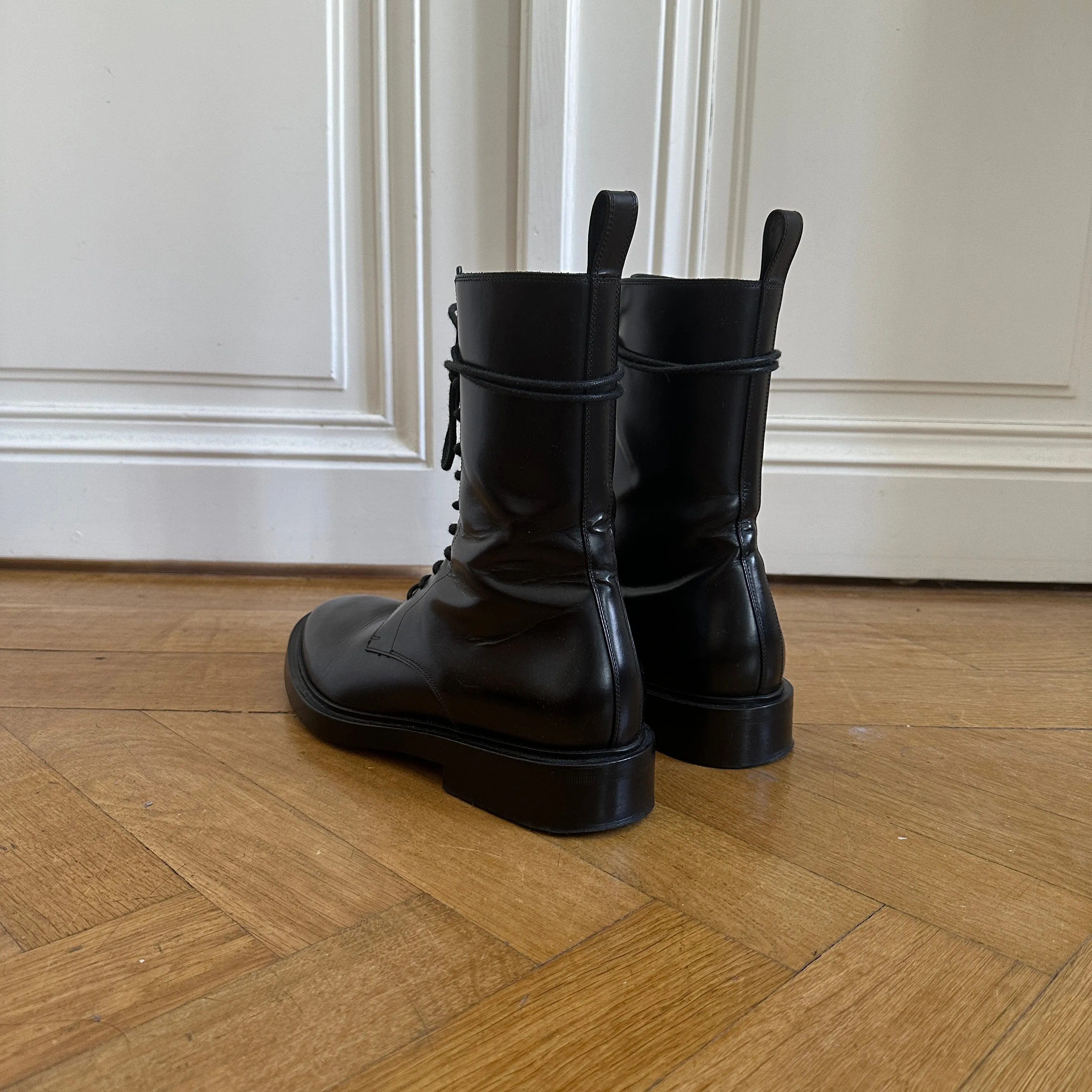 Balenciaga FW17 Black Leather Combat Boots