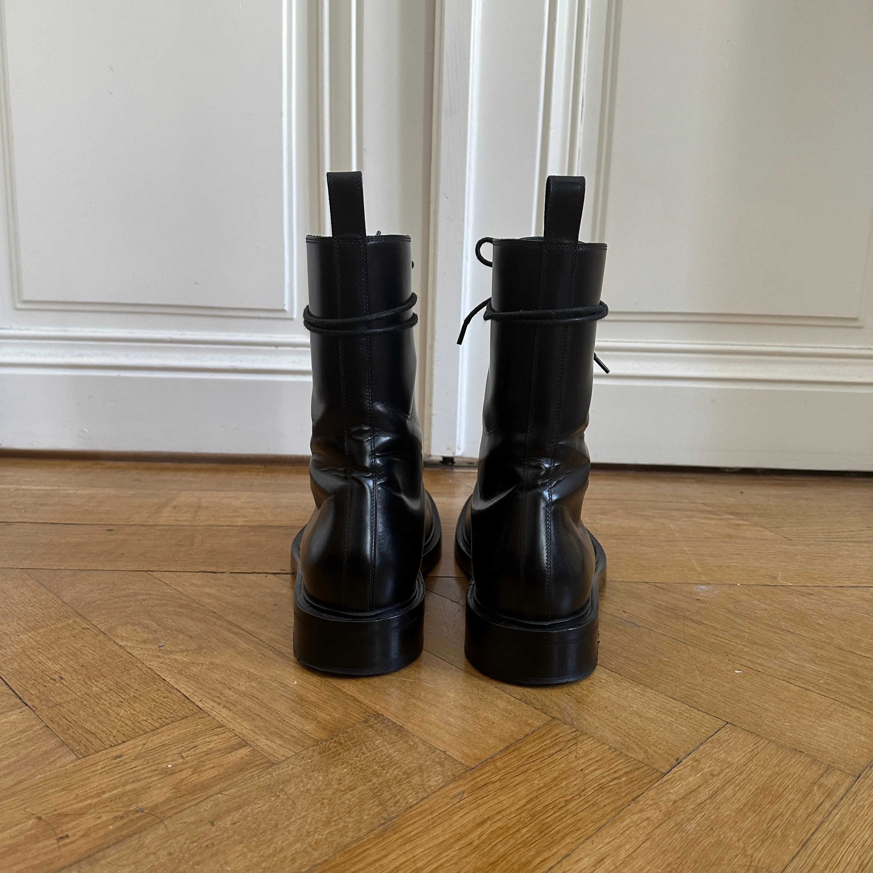 Balenciaga FW17 Black Leather Combat Boots