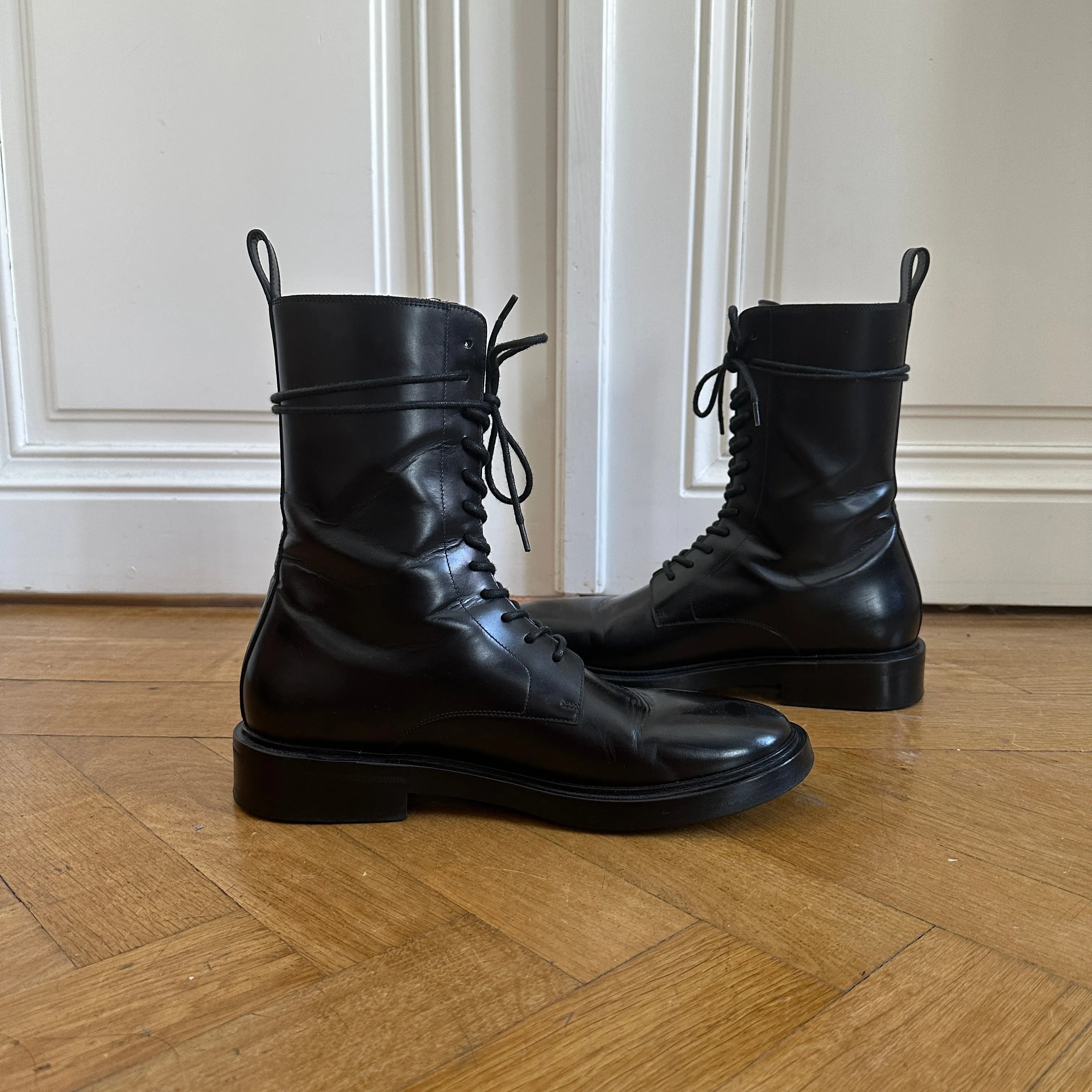 Balenciaga FW17 Black Leather Combat Boots