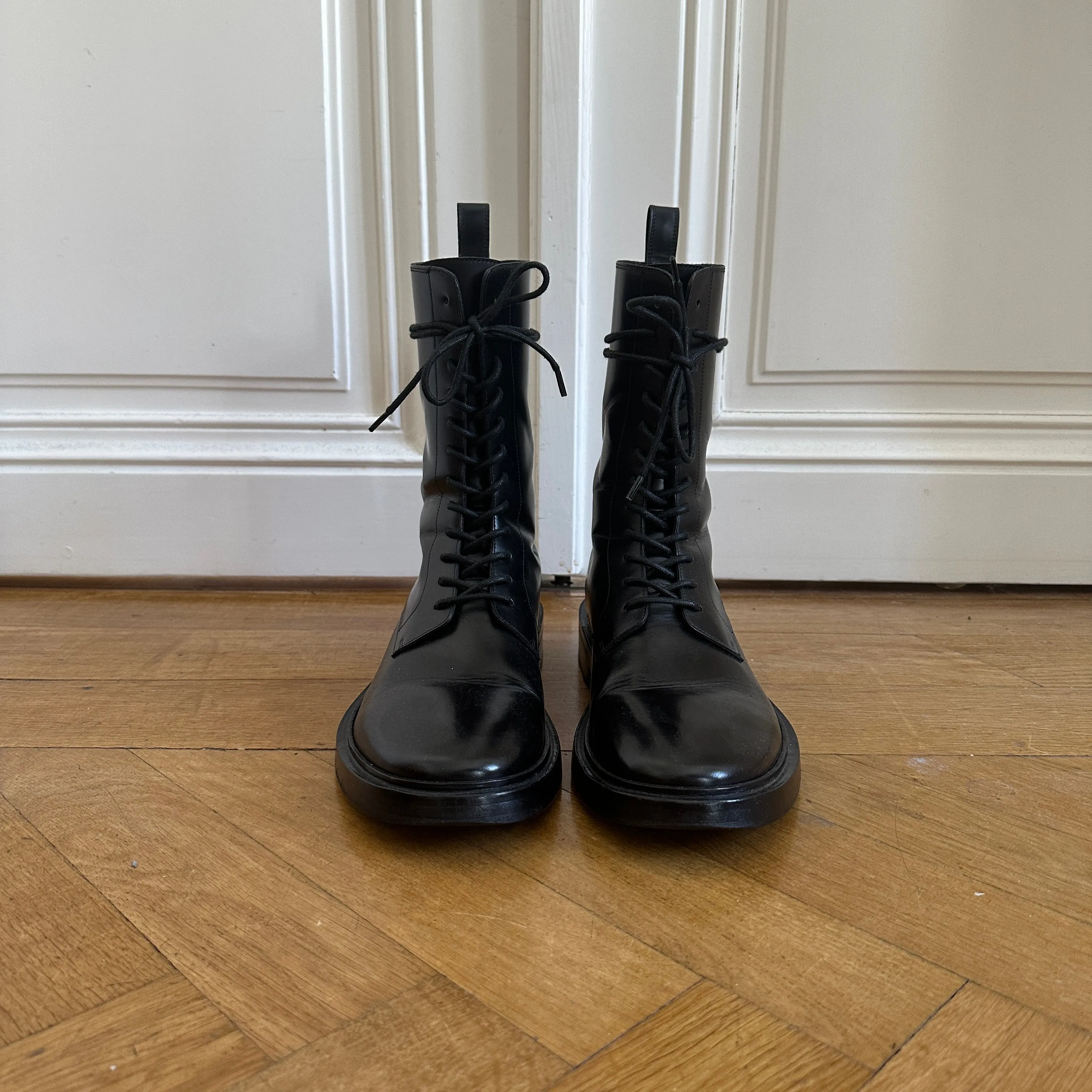 Balenciaga FW17 Black Leather Combat Boots