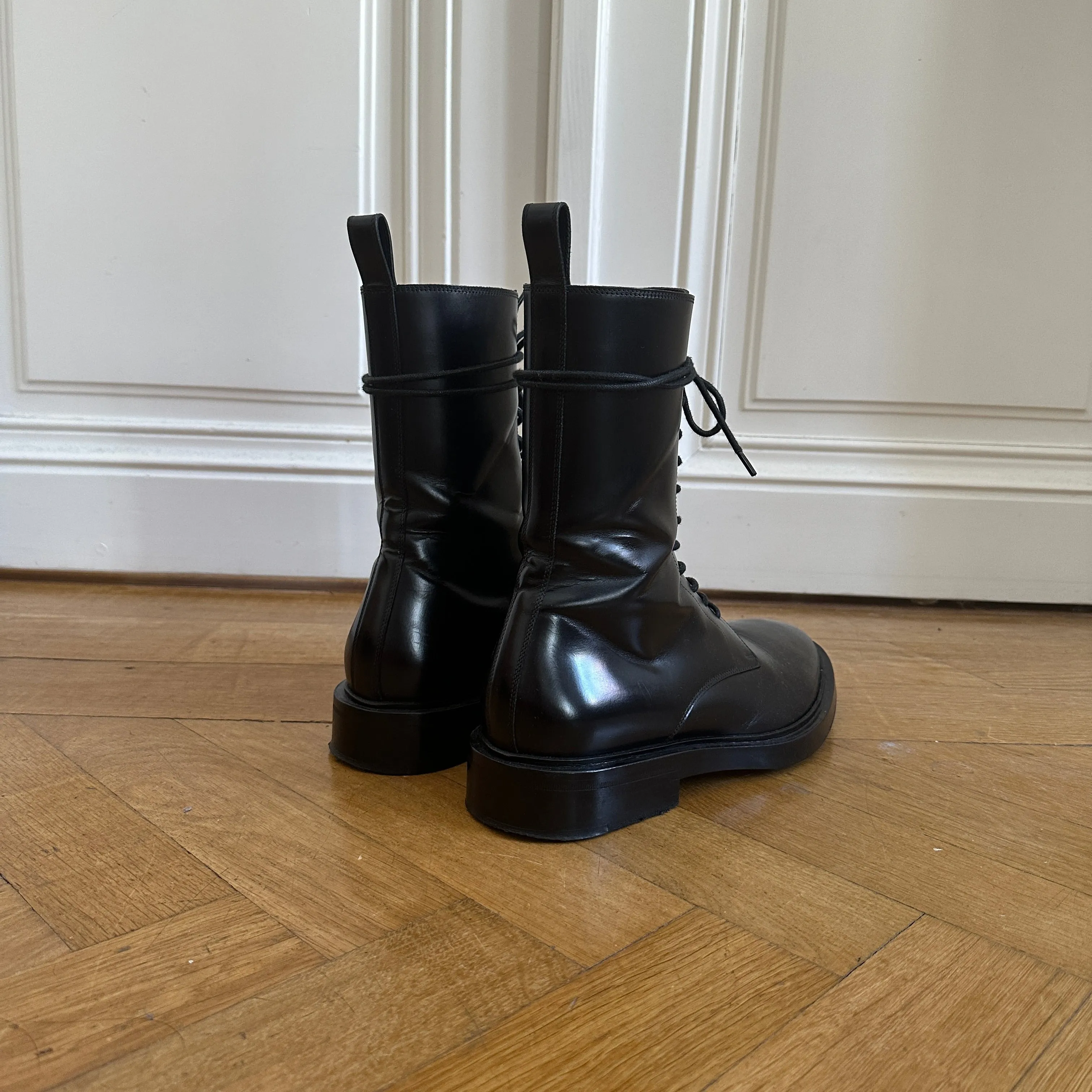 Balenciaga FW17 Black Leather Combat Boots