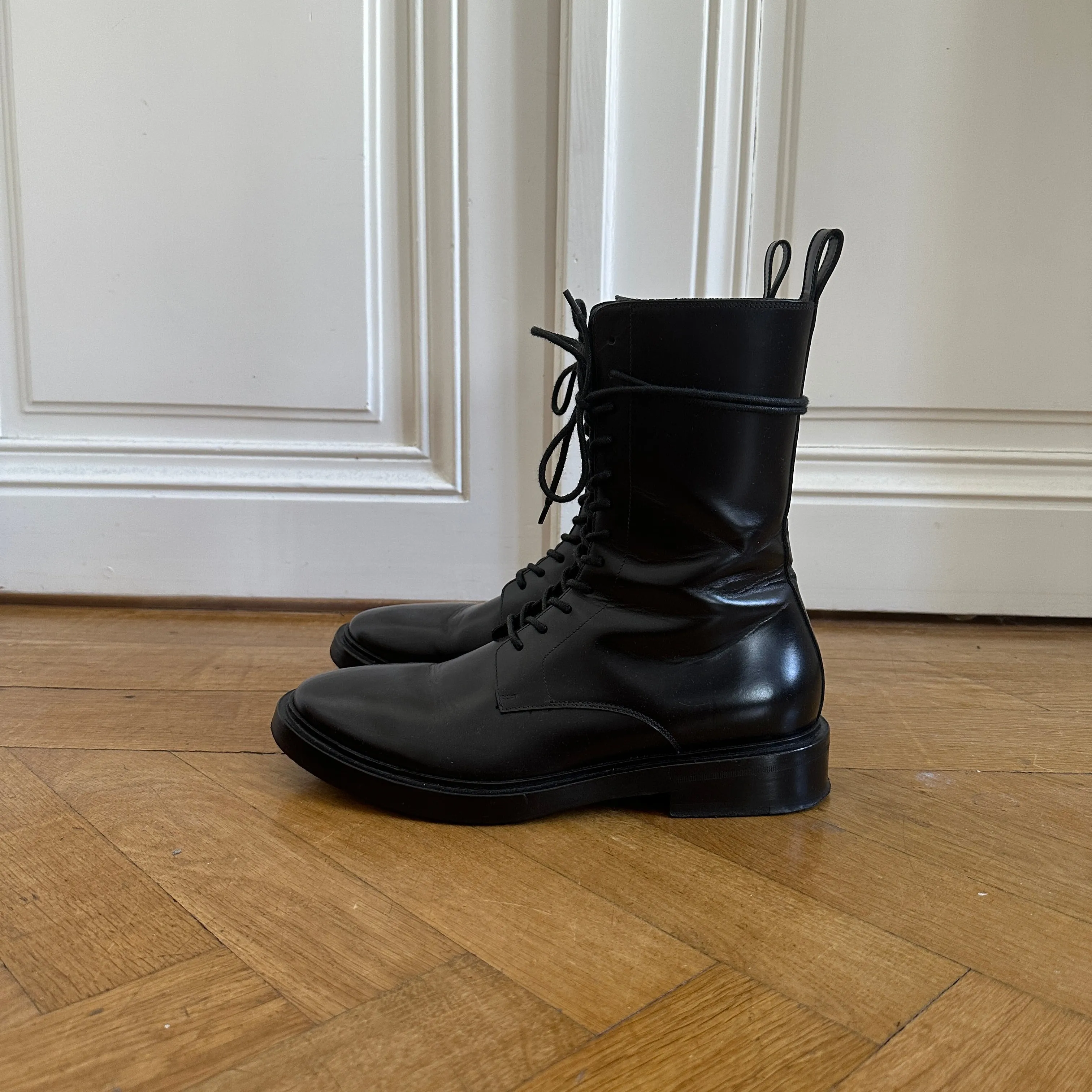 Balenciaga FW17 Black Leather Combat Boots