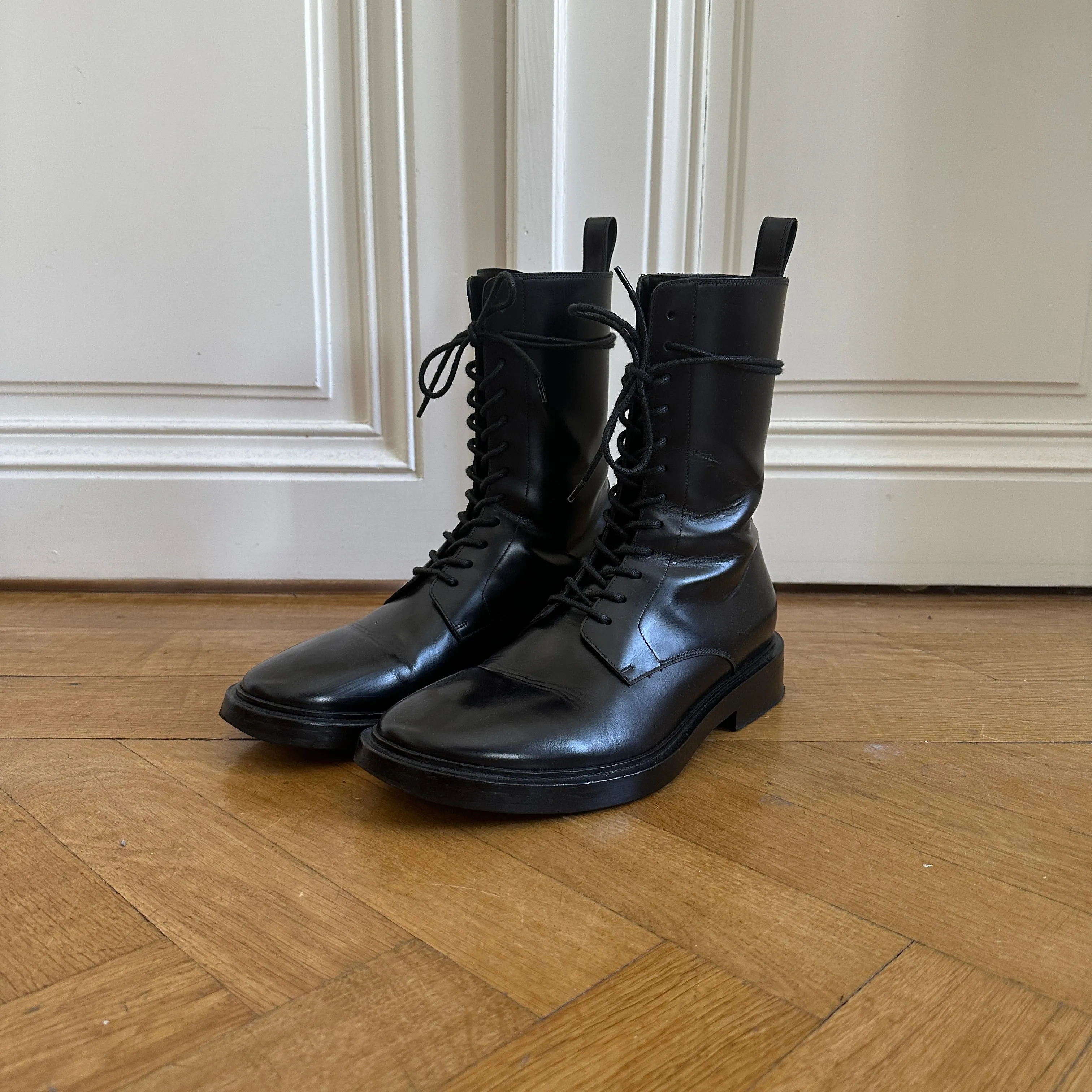 Balenciaga FW17 Black Leather Combat Boots