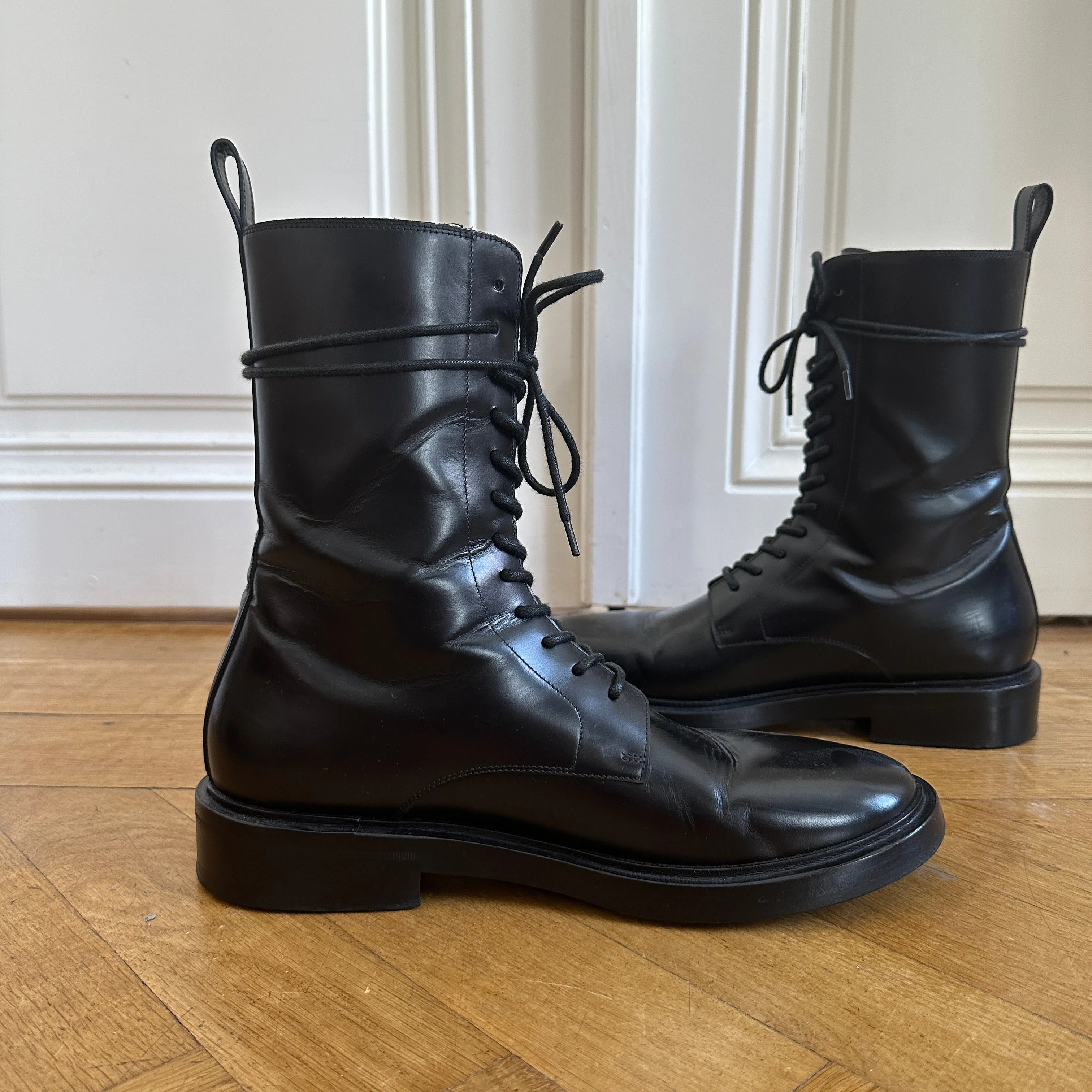 Balenciaga FW17 Black Leather Combat Boots