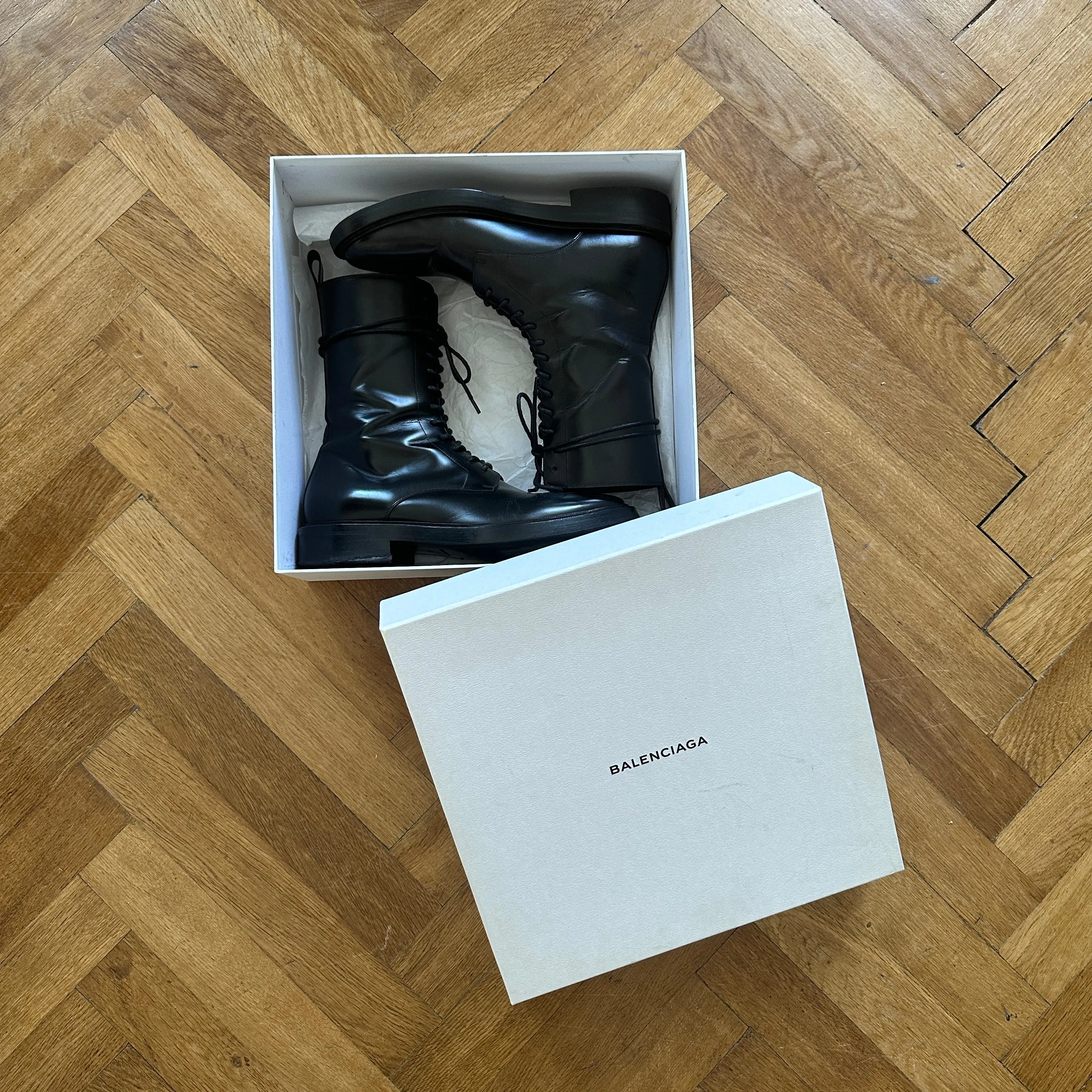 Balenciaga FW17 Black Leather Combat Boots