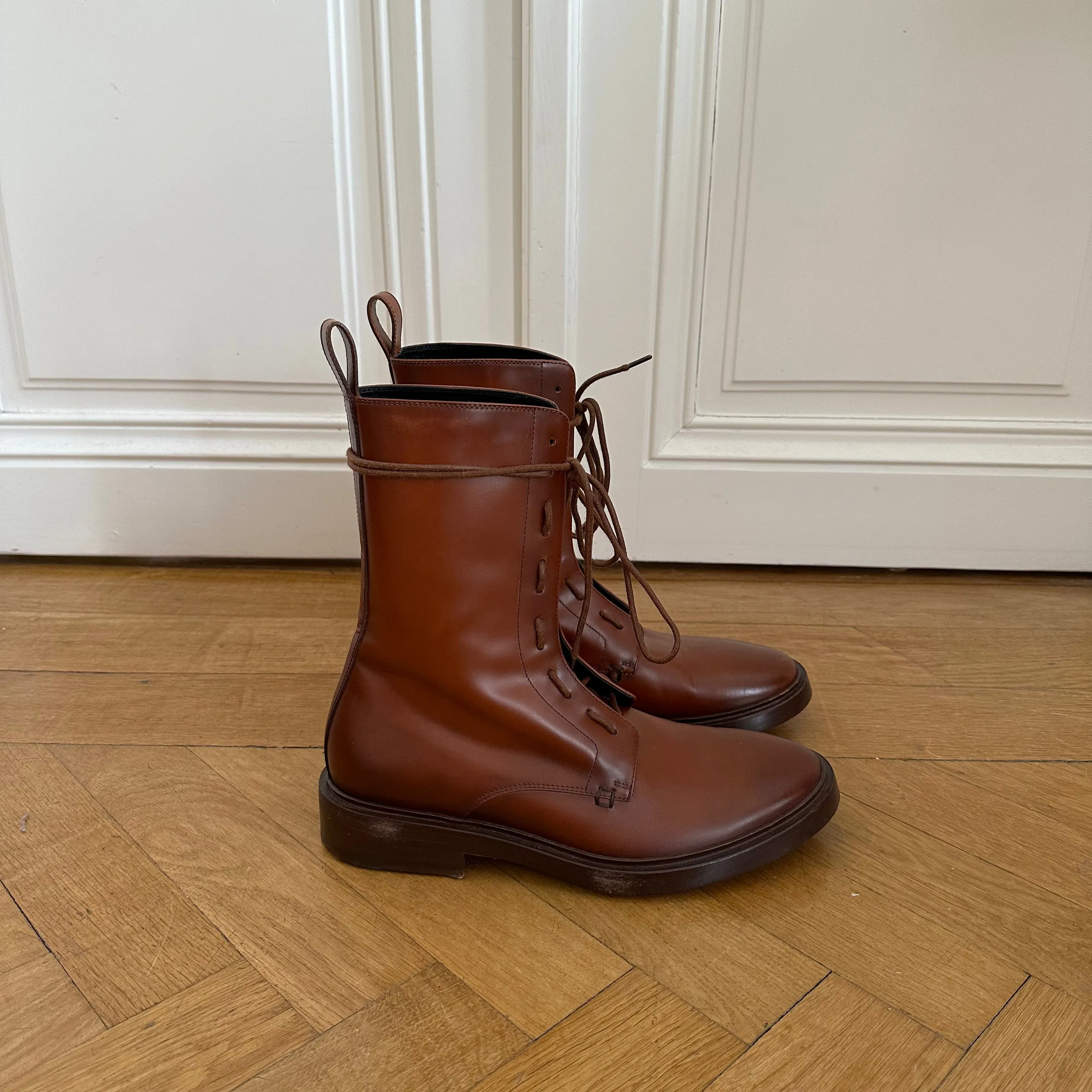 Balenciaga FW17 Brown Leather Combat Boots