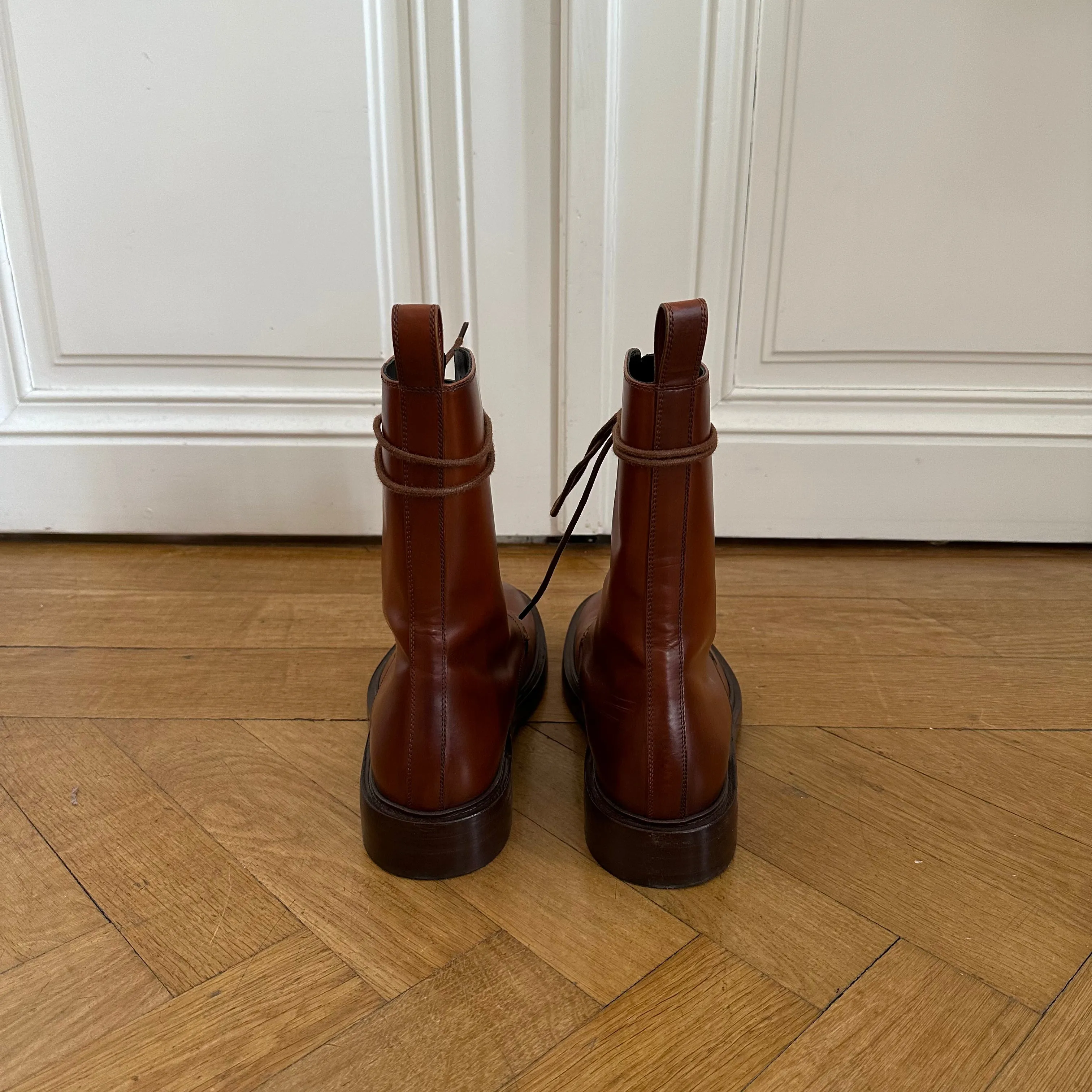 Balenciaga FW17 Brown Leather Combat Boots