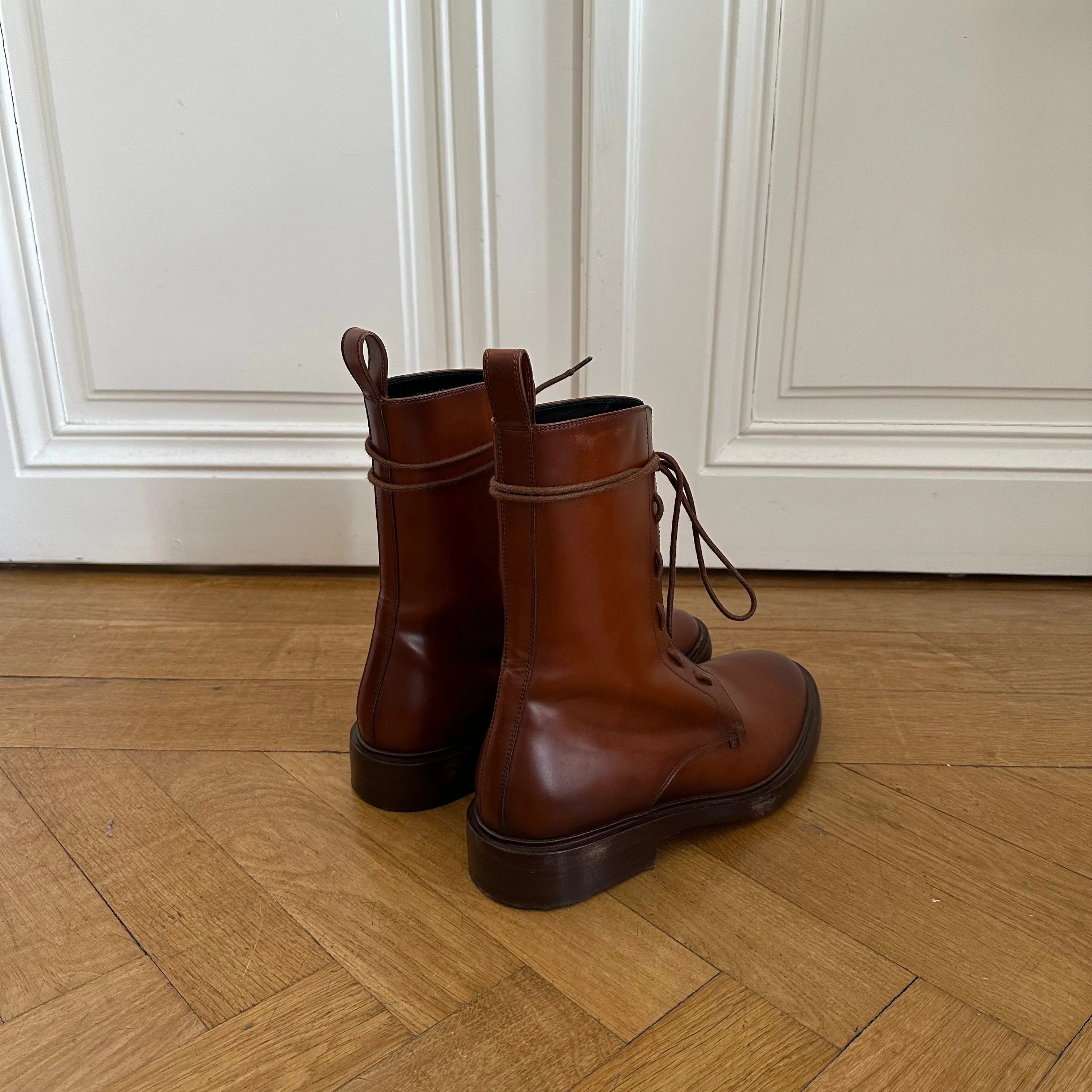 Balenciaga FW17 Brown Leather Combat Boots