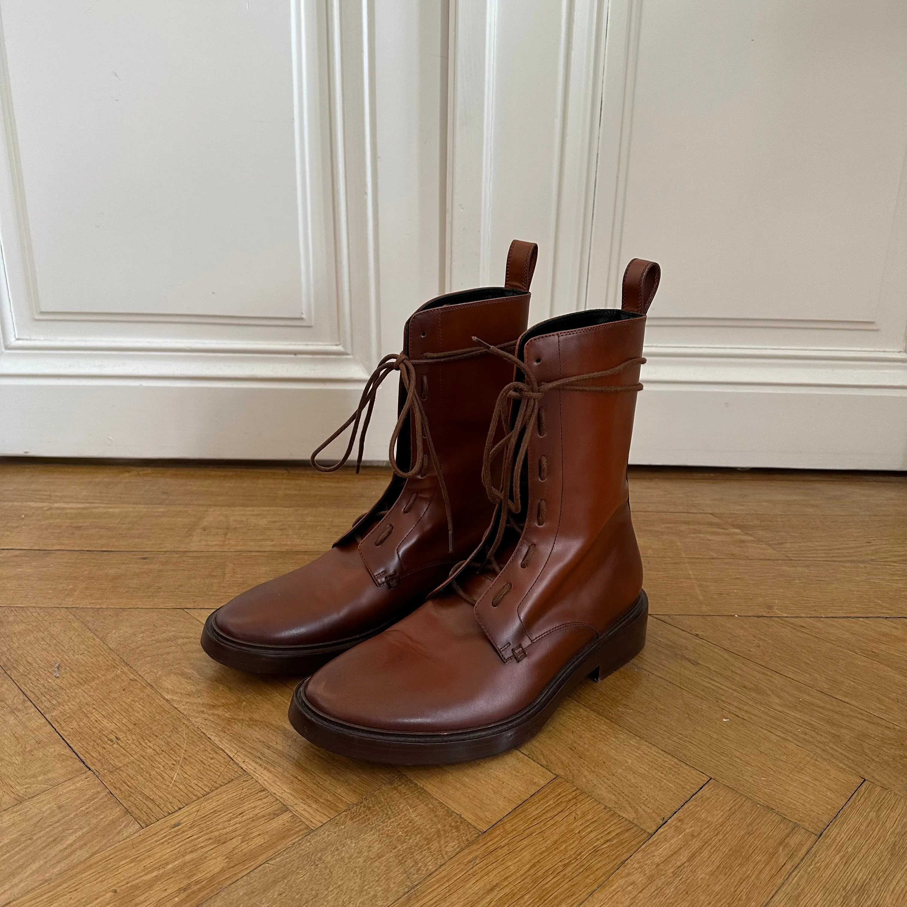 Balenciaga FW17 Brown Leather Combat Boots