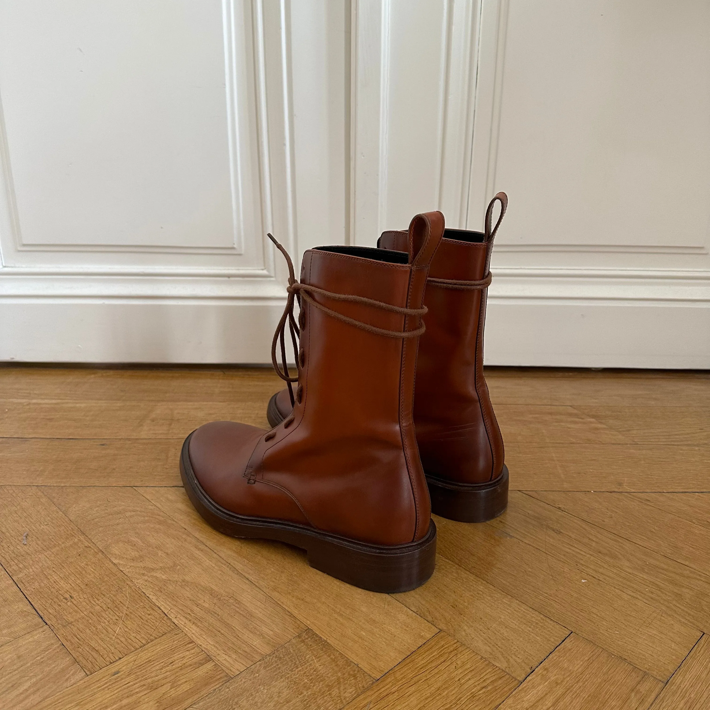 Balenciaga FW17 Brown Leather Combat Boots