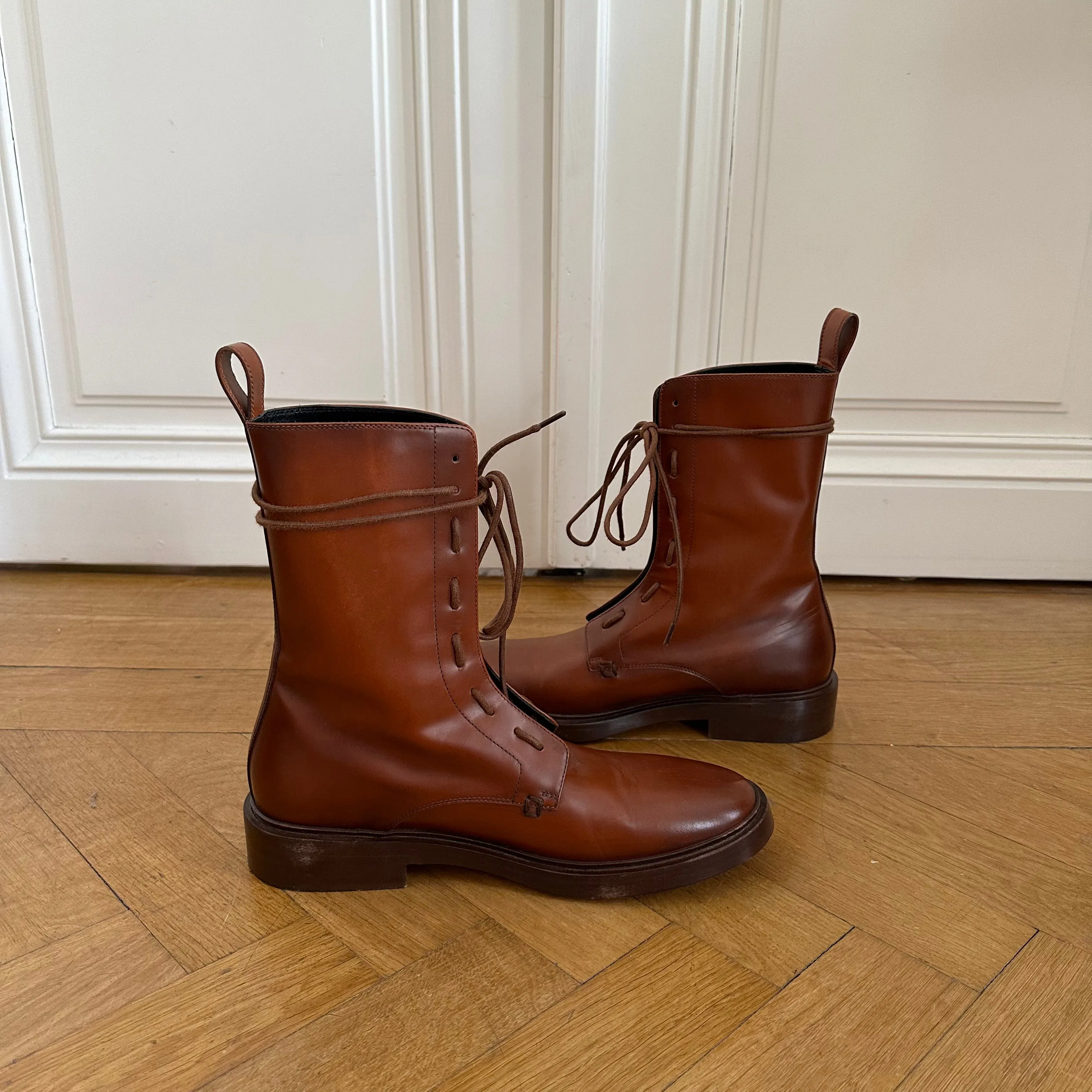 Balenciaga FW17 Brown Leather Combat Boots
