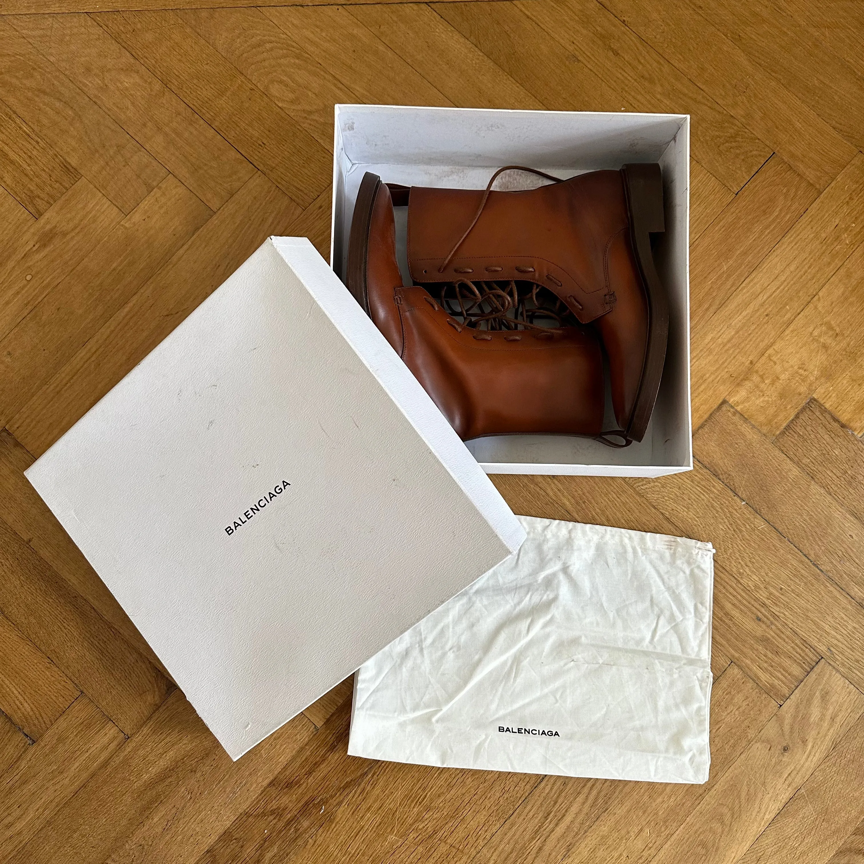 Balenciaga FW17 Brown Leather Combat Boots