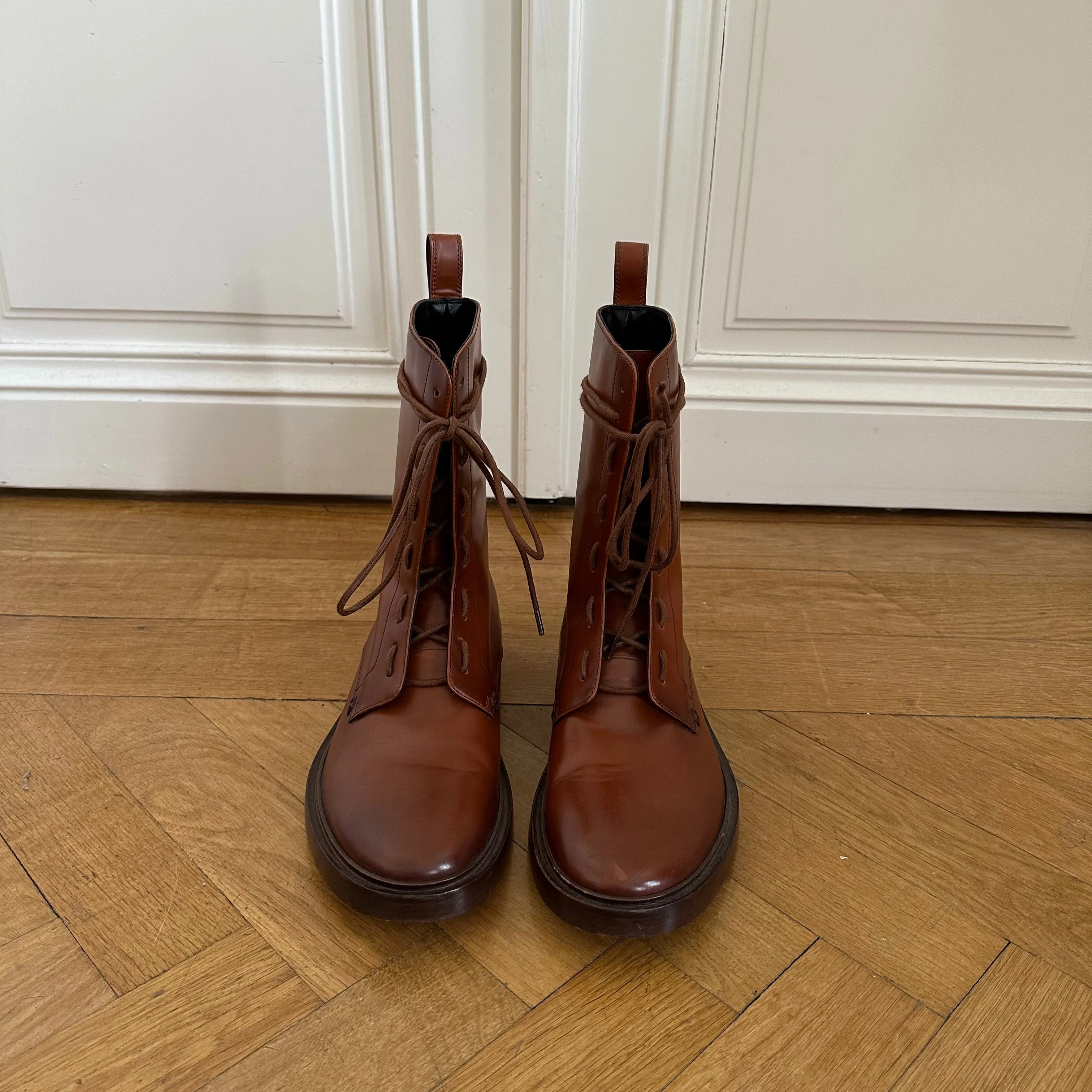 Balenciaga FW17 Brown Leather Combat Boots