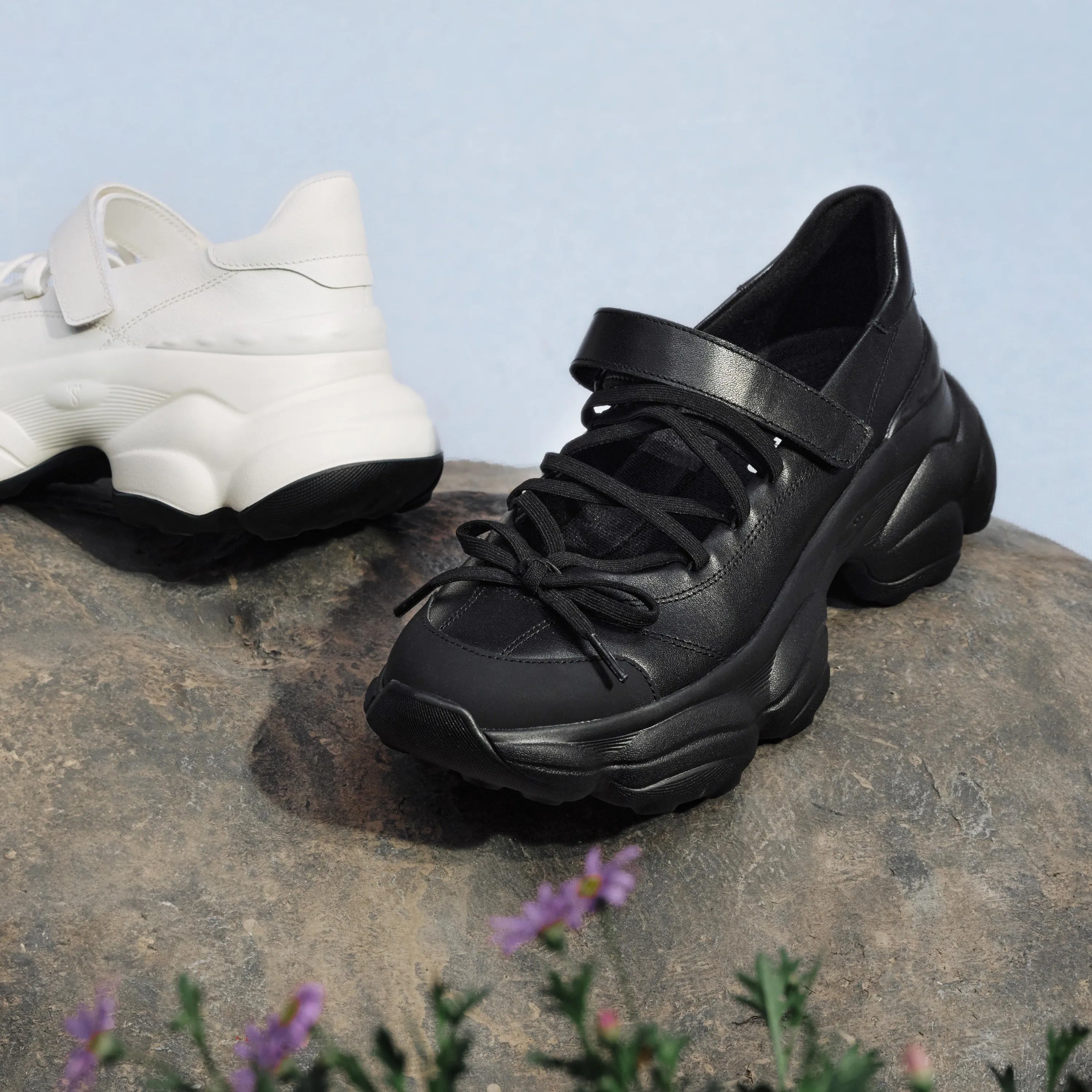 Black Bow Tie Velcro Chunky Sneakers