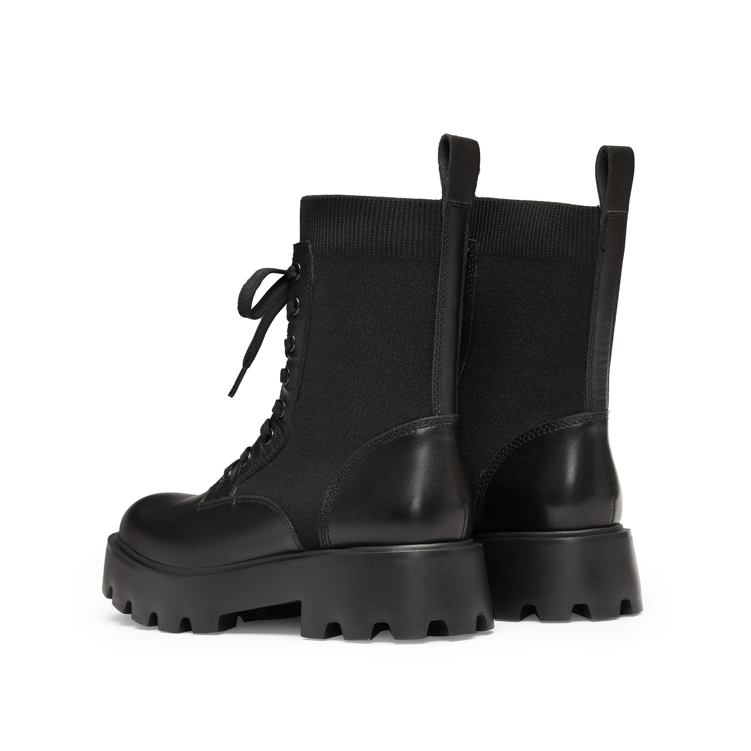Black Lace-Up Knitted Chunky Combat Boots