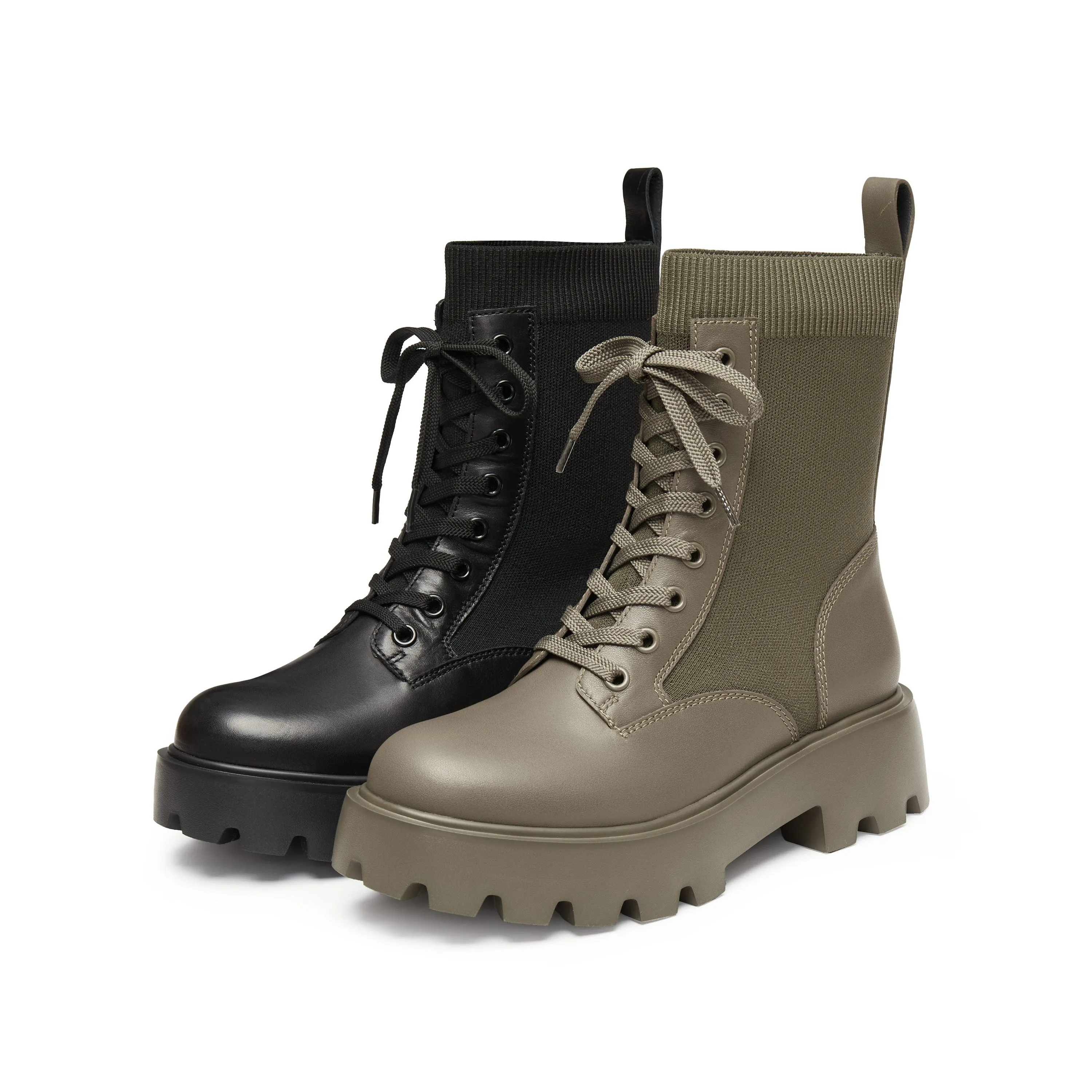 Black Lace-Up Knitted Chunky Combat Boots