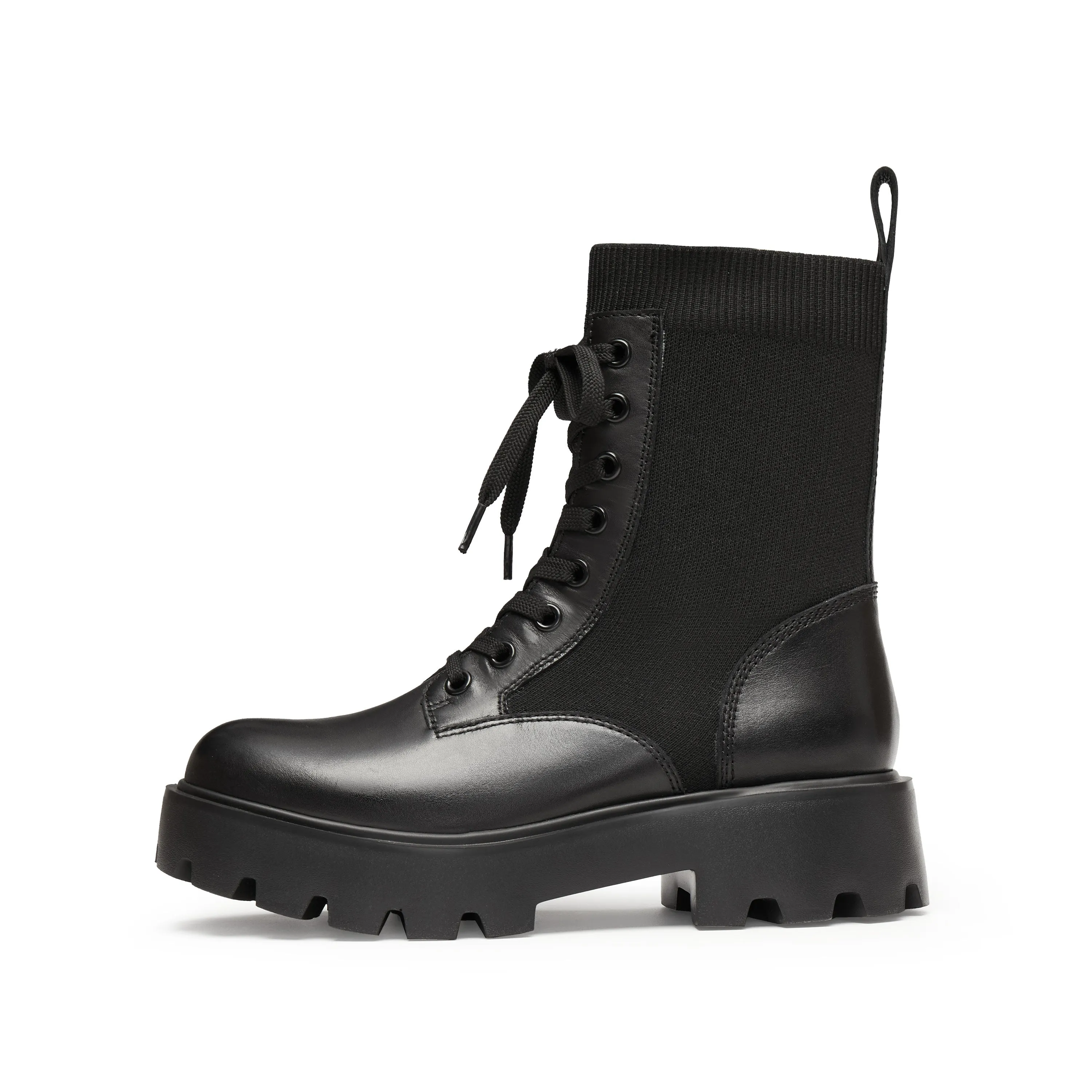 Black Lace-Up Knitted Chunky Combat Boots