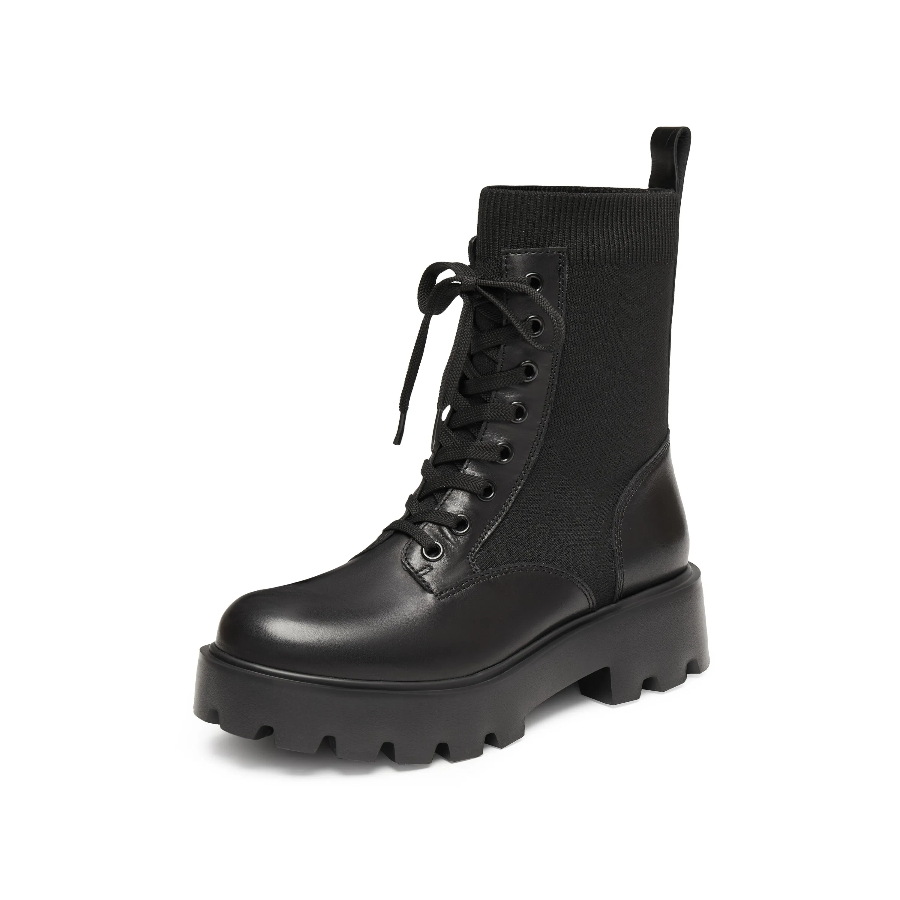 Black Lace-Up Knitted Chunky Combat Boots