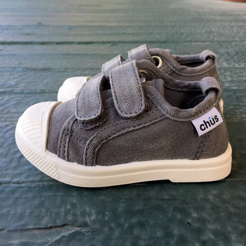 Boy's Grey Double Velcro Canvas Shoe - Gray