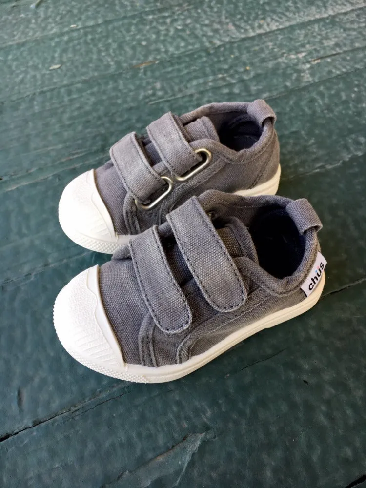 Boy's Grey Double Velcro Canvas Shoe - Gray