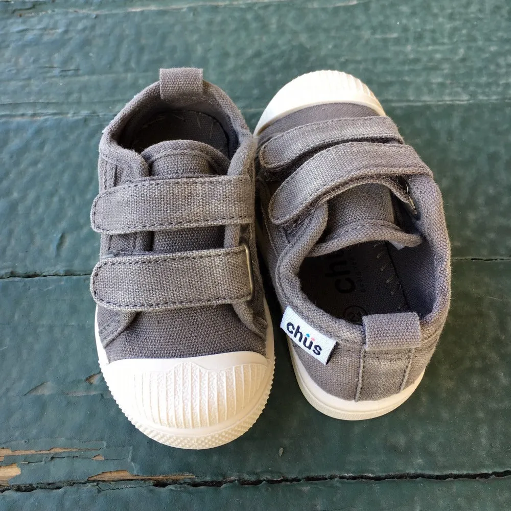 Boy's Grey Double Velcro Canvas Shoe - Gray