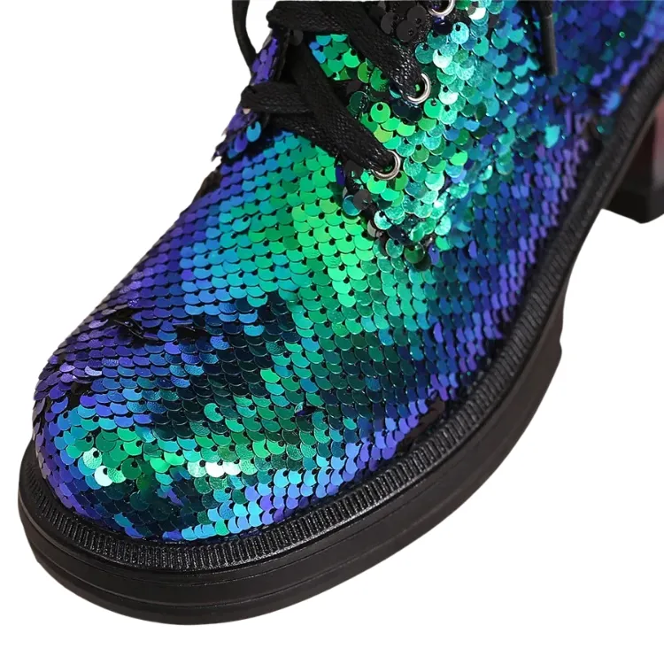 British Sequins Combat Boots
