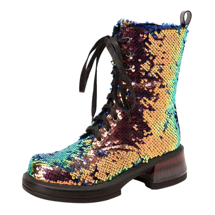 British Sequins Combat Boots