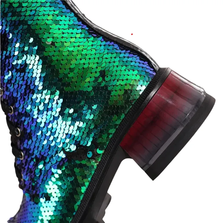 British Sequins Combat Boots