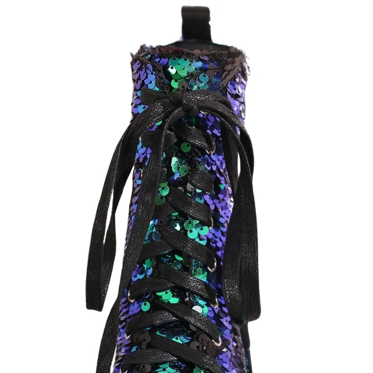 British Sequins Combat Boots