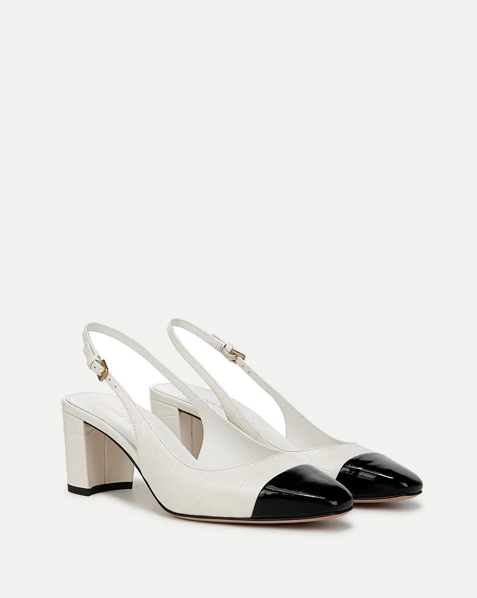 Cecile Croc-Embossed Cap-Toe Slingback Pump