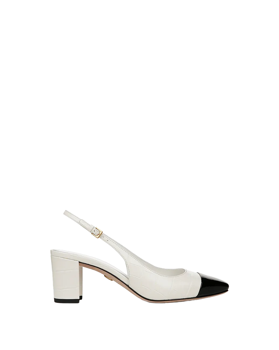 Cecile Croc-Embossed Cap-Toe Slingback Pump