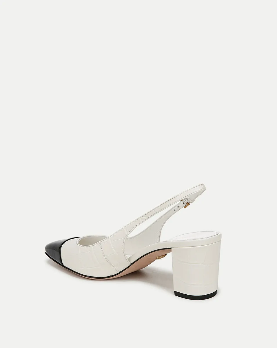 Cecile Croc-Embossed Cap-Toe Slingback Pump