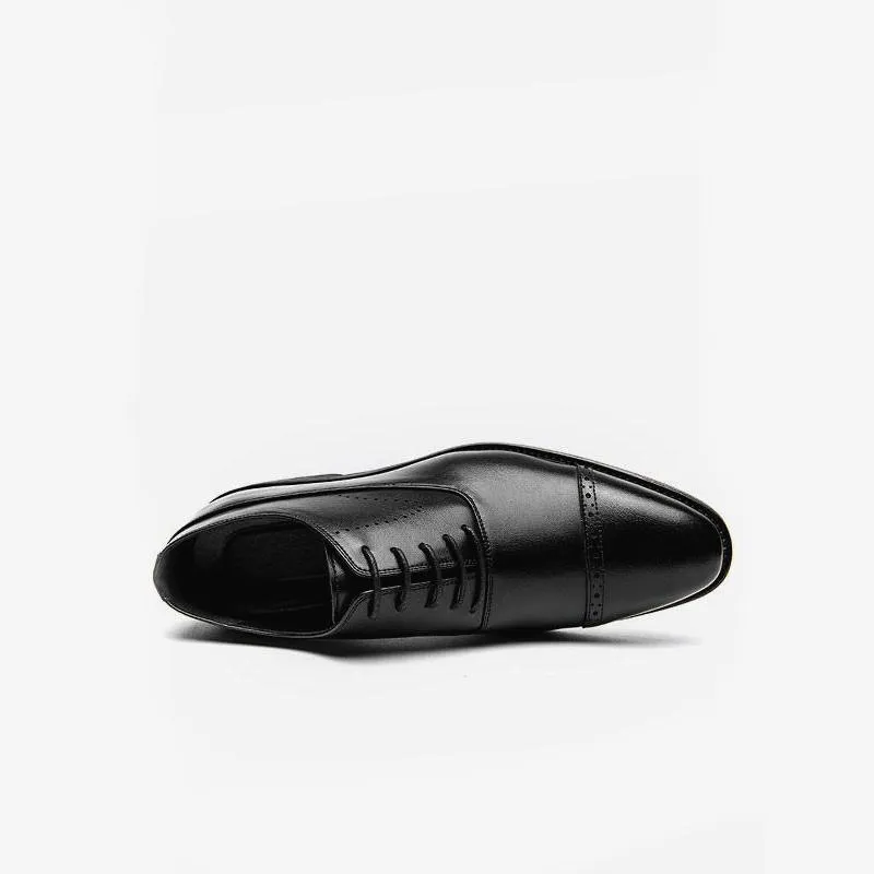Classic Black Leather Cap-Toe Oxford Shoes