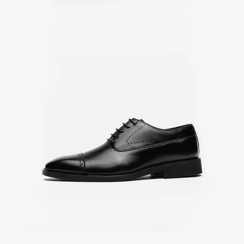 Classic Black Leather Cap-Toe Oxford Shoes