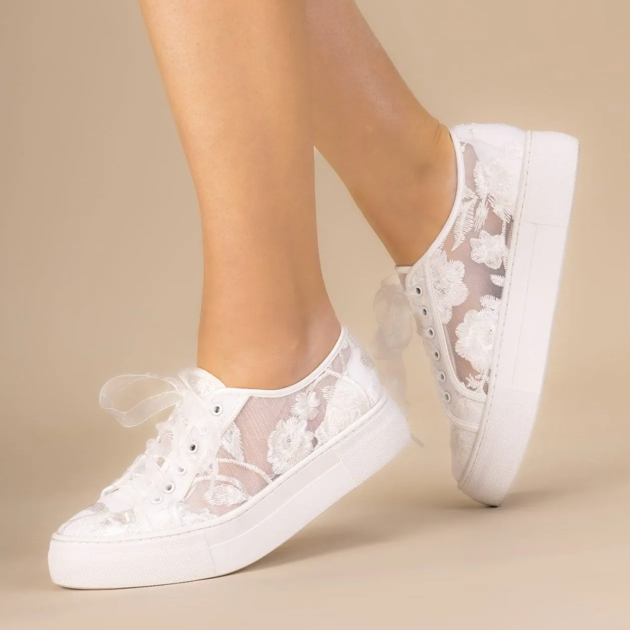 Codie Ivory Floral Lace Sneakers | Perfect Bridal Company
