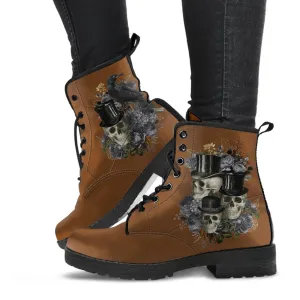 Combat Boots - Goth Shoes #12 Classic Brown | Brown Lace Up Boots Women, Vegan Leather Lace Up Boots, Handmade Lace Up Boots, Women's Boots