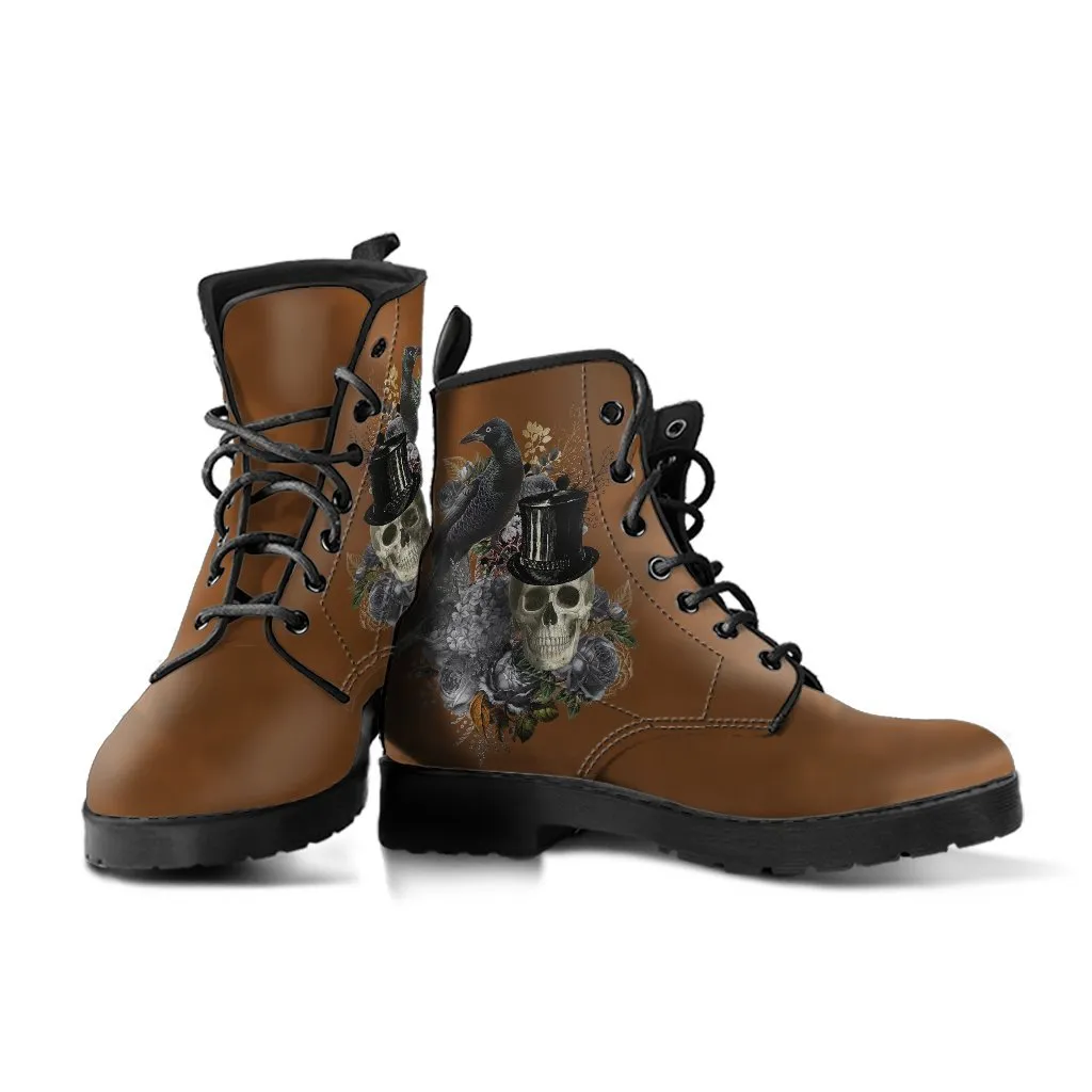 Combat Boots - Goth Shoes #12 Classic Brown | Brown Lace Up Boots Women, Vegan Leather Lace Up Boots, Handmade Lace Up Boots, Women's Boots
