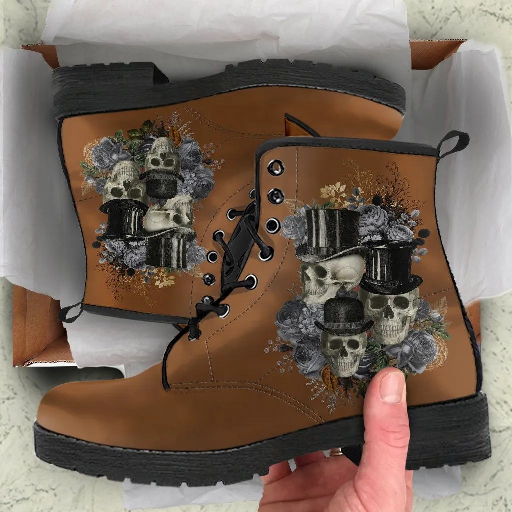 Combat Boots - Goth Shoes #12 Classic Brown | Brown Lace Up Boots Women, Vegan Leather Lace Up Boots, Handmade Lace Up Boots, Women's Boots