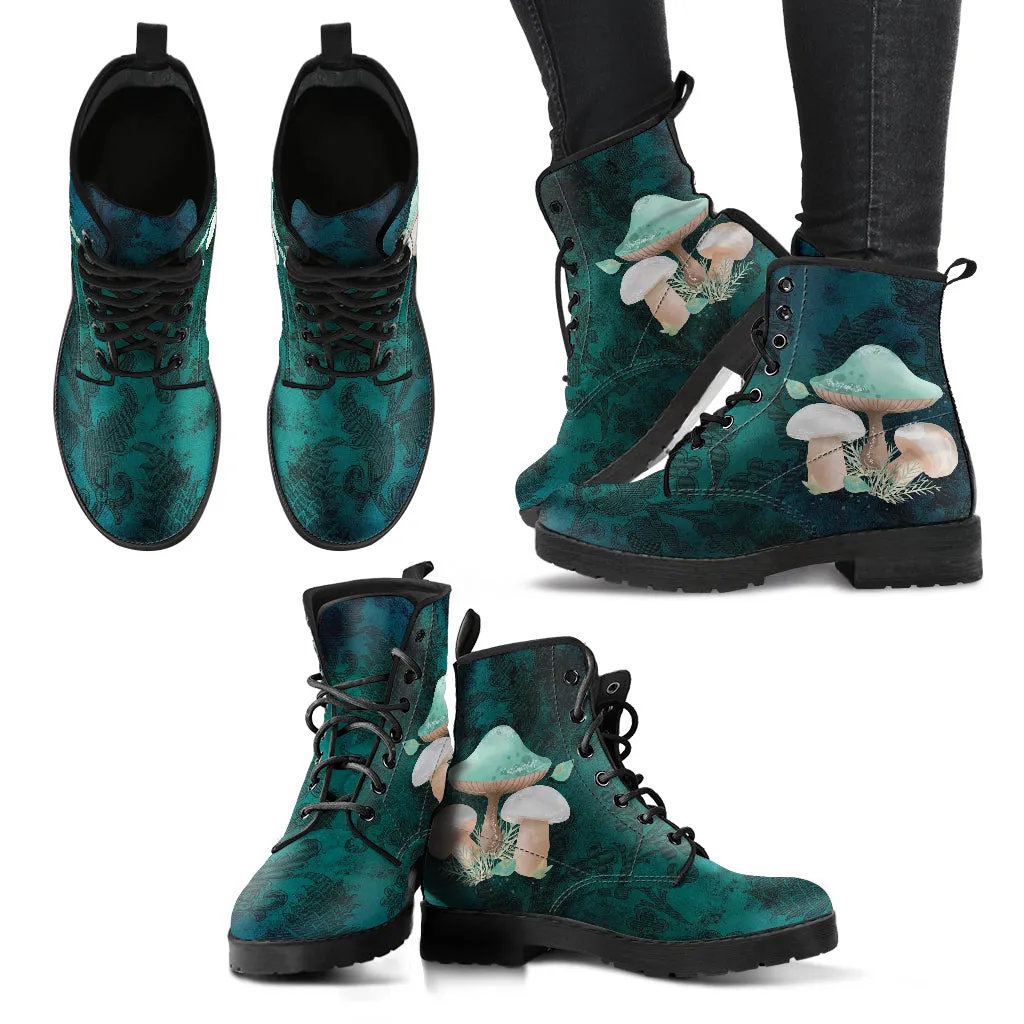 Combat Boots - Mushroom Boots #101 | Mushroom Gift, Birthday Gift Idea, Vegan Leather Lace Up Boots, Custom Unisex Adult Shoes, Gift for Her