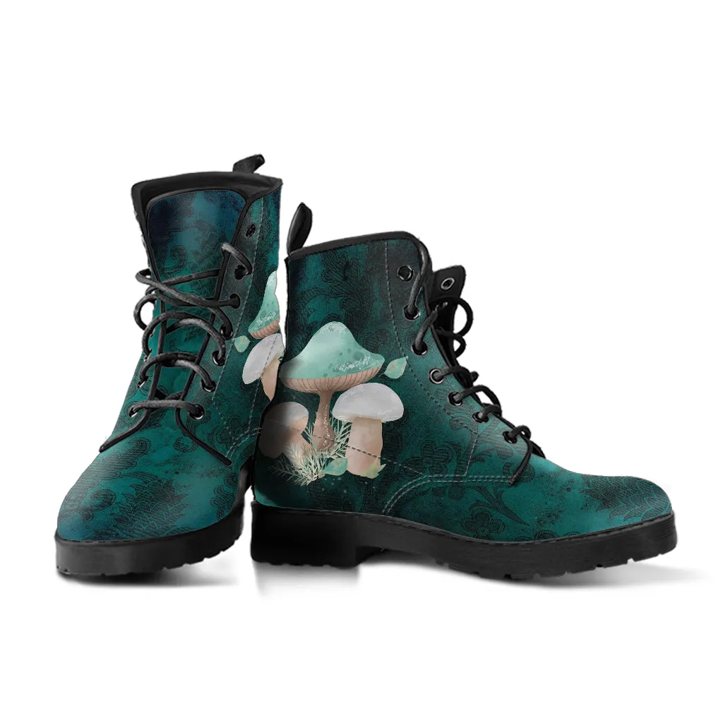 Combat Boots - Mushroom Boots #101 | Mushroom Gift, Birthday Gift Idea, Vegan Leather Lace Up Boots, Custom Unisex Adult Shoes, Gift for Her
