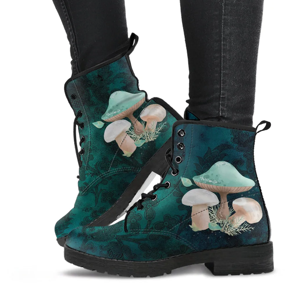 Combat Boots - Mushroom Boots #101 | Mushroom Gift, Birthday Gift Idea, Vegan Leather Lace Up Boots, Custom Unisex Adult Shoes, Gift for Her
