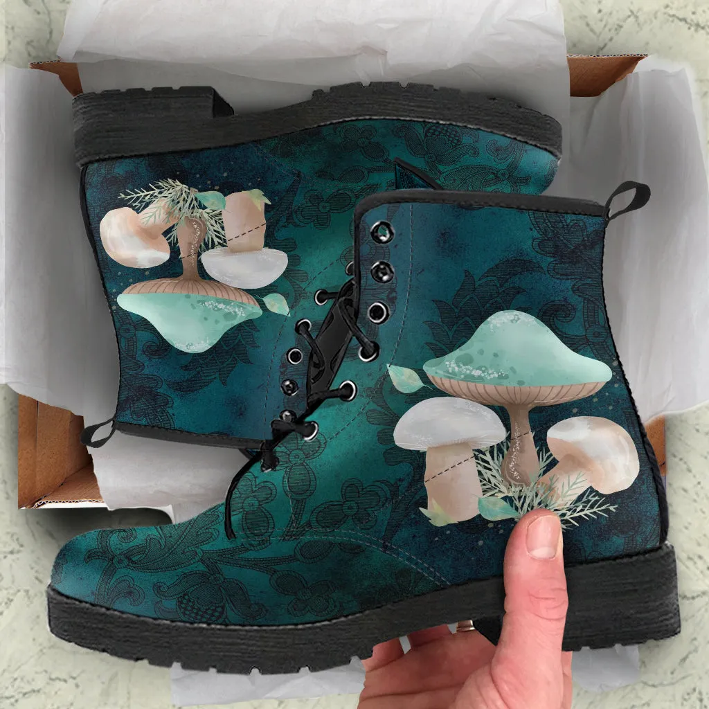 Combat Boots - Mushroom Boots #101 | Mushroom Gift, Birthday Gift Idea, Vegan Leather Lace Up Boots, Custom Unisex Adult Shoes, Gift for Her