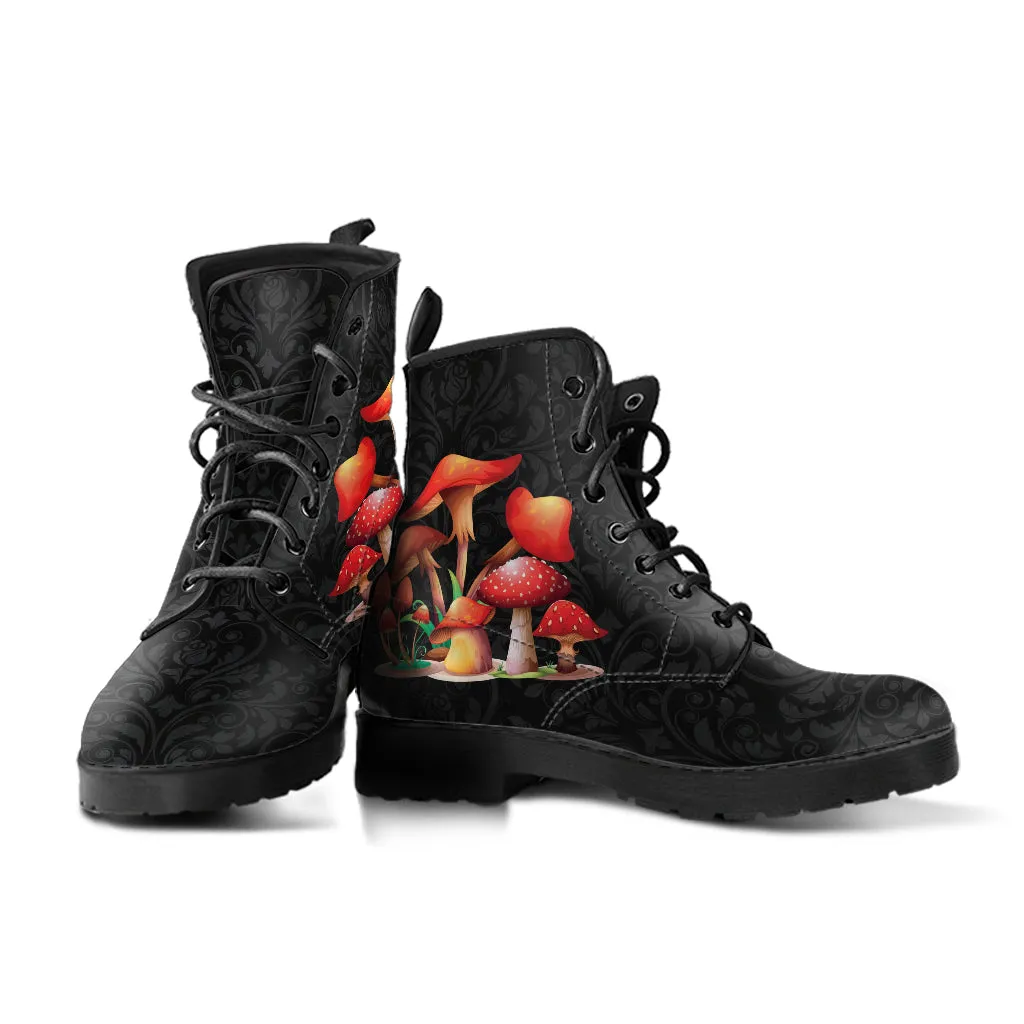 Combat Boots - Mushroom Boots #109 | Mushroom Gift, Birthday Gift Idea, Vegan Leather Lace Up Boots, Custom Unisex Adult Shoes, Gift for Her