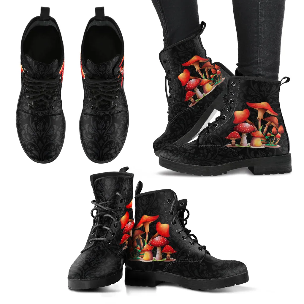 Combat Boots - Mushroom Boots #109 | Mushroom Gift, Birthday Gift Idea, Vegan Leather Lace Up Boots, Custom Unisex Adult Shoes, Gift for Her