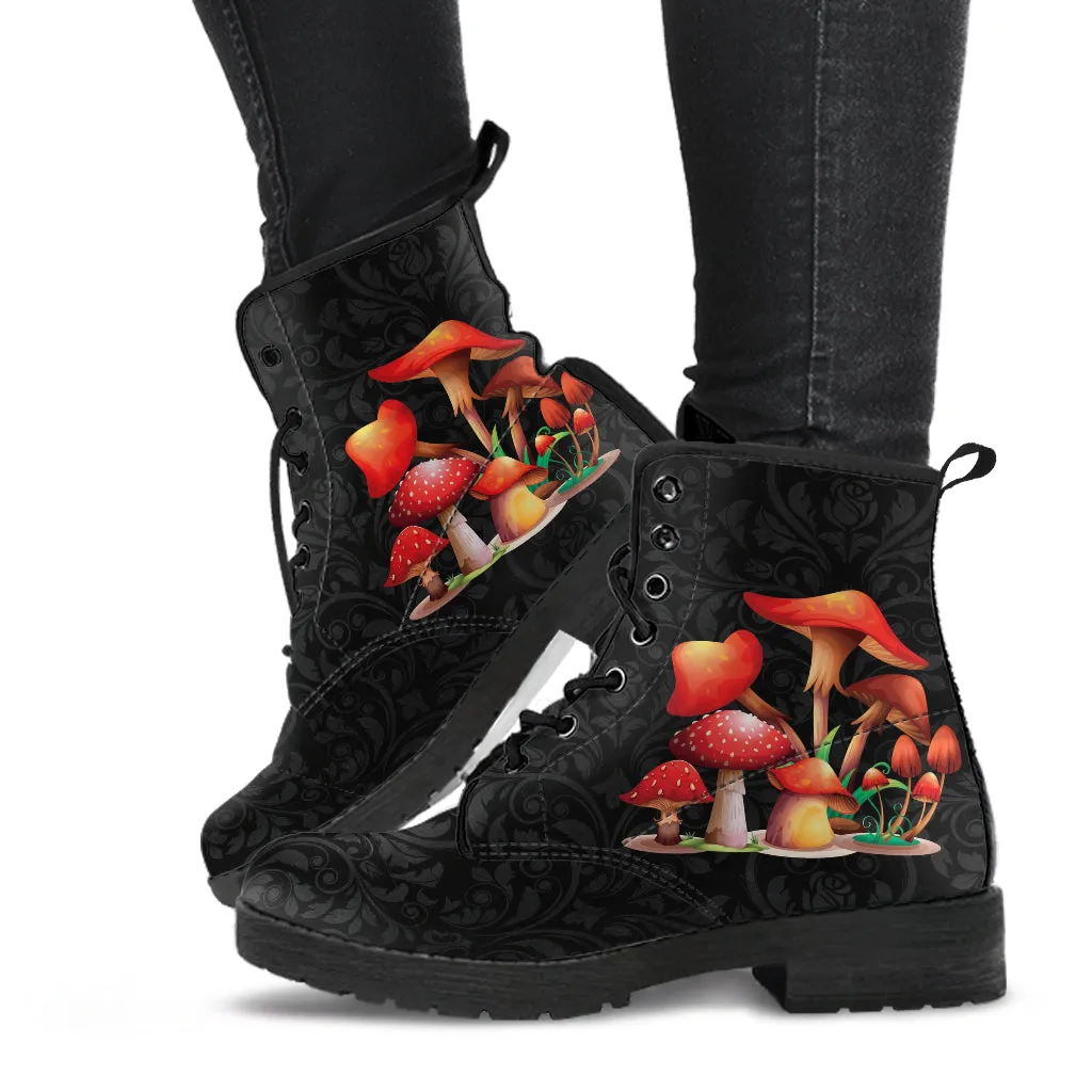 Combat Boots - Mushroom Boots #109 | Mushroom Gift, Birthday Gift Idea, Vegan Leather Lace Up Boots, Custom Unisex Adult Shoes, Gift for Her