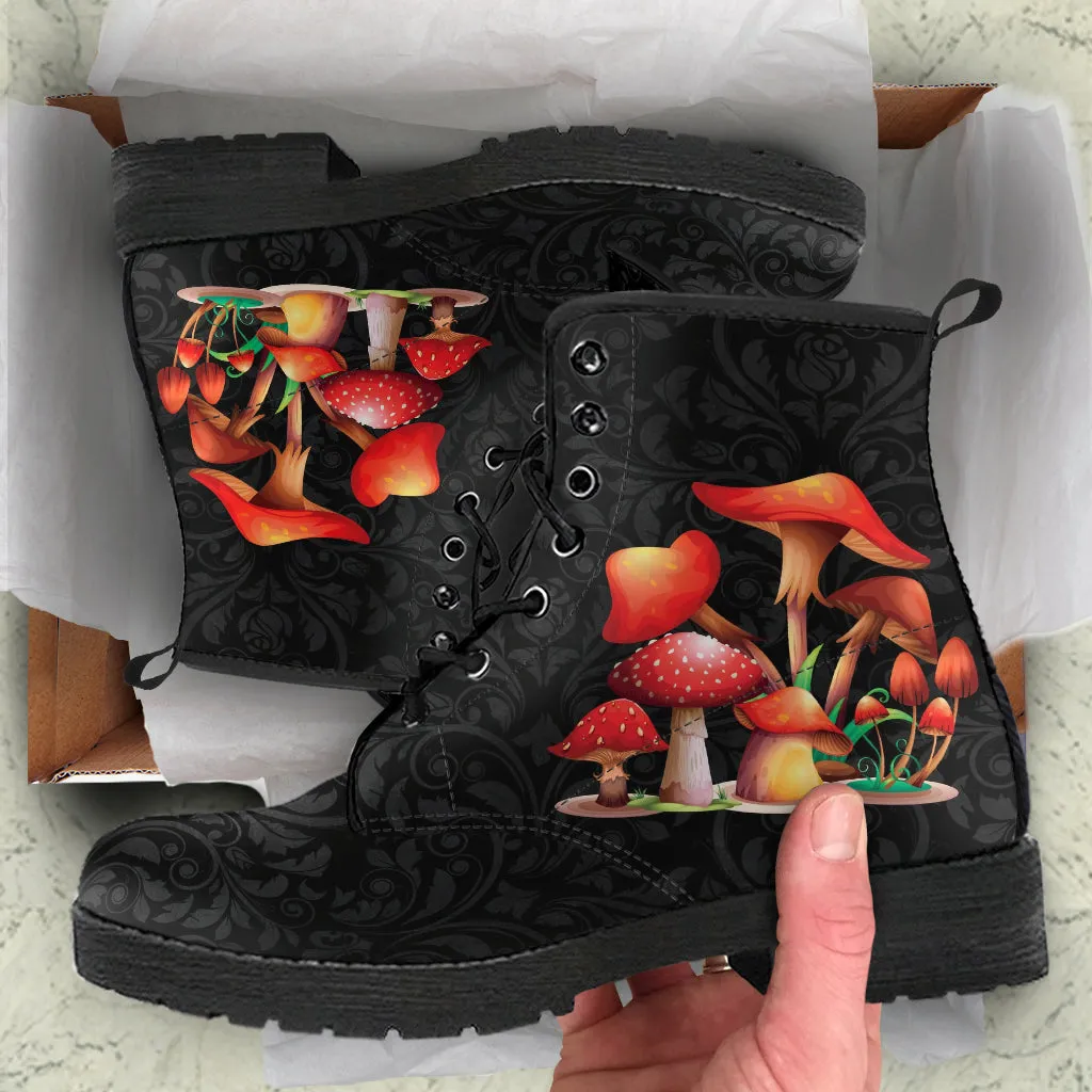 Combat Boots - Mushroom Boots #109 | Mushroom Gift, Birthday Gift Idea, Vegan Leather Lace Up Boots, Custom Unisex Adult Shoes, Gift for Her