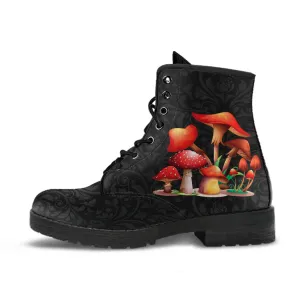 Combat Boots - Mushroom Boots #109 | Mushroom Gift, Birthday Gift Idea, Vegan Leather Lace Up Boots, Custom Unisex Adult Shoes, Gift for Her
