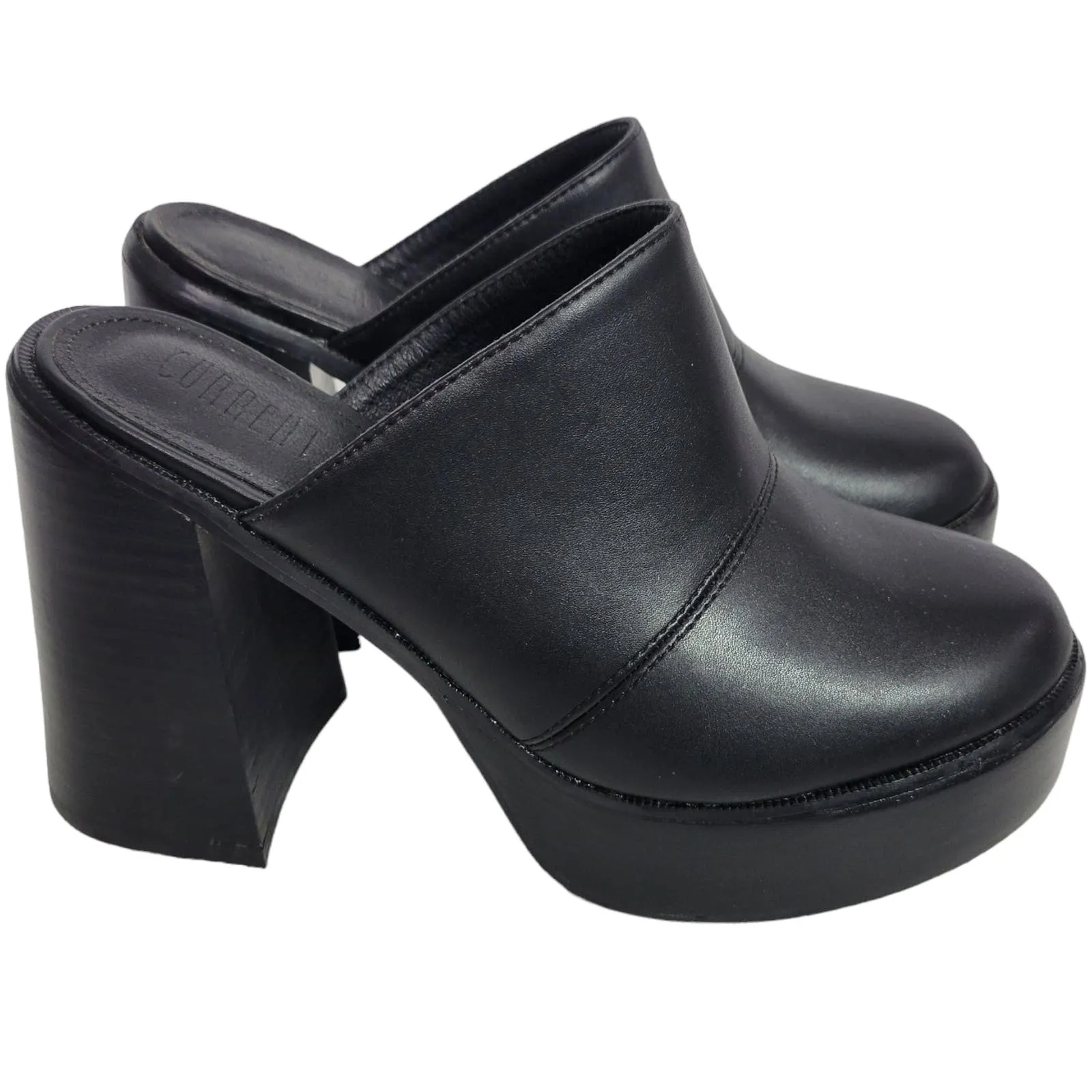 Current Mood K Thx Bye Clogs Black Chunky Platform Retro Faux Leather Heels Mule Size 7