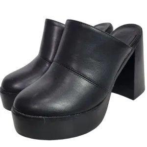 Current Mood K Thx Bye Clogs Black Chunky Platform Retro Faux Leather Heels Mule Size 7